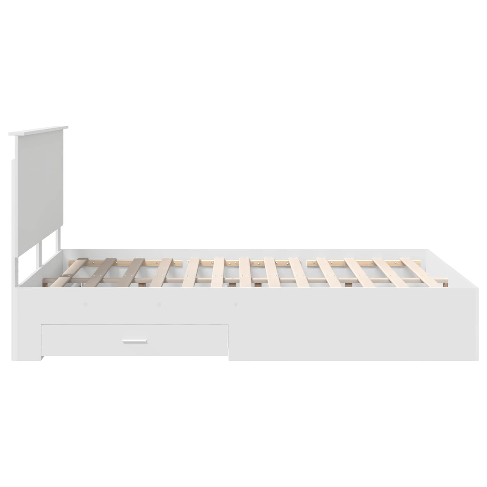 Bedframe met hoofdeinde met lade Wit 150 x 200 cm Bewerkt hout is nu te koop bij PeponiXL, paradijselijk wonen!