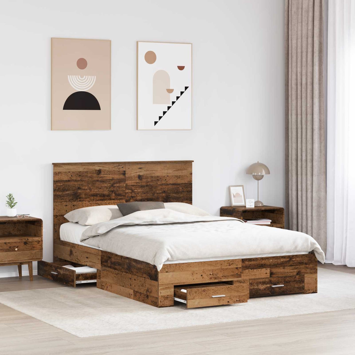 Bedframe met lade met opslag Oudhout 135 x 190 cm Bewerkt hout is nu te koop bij PeponiXL, paradijselijk wonen!
