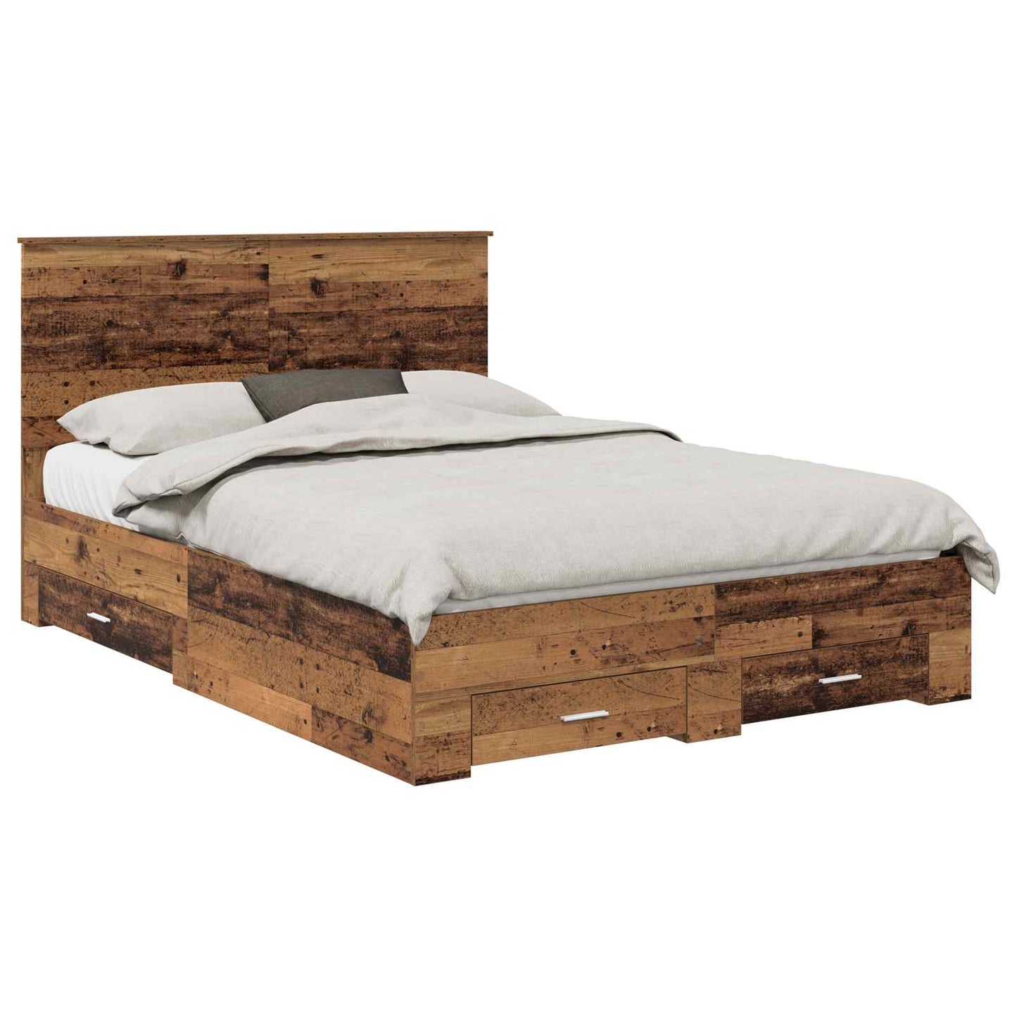 Bedframe met lade met opslag Oudhout 135 x 190 cm Bewerkt hout is nu te koop bij PeponiXL, paradijselijk wonen!