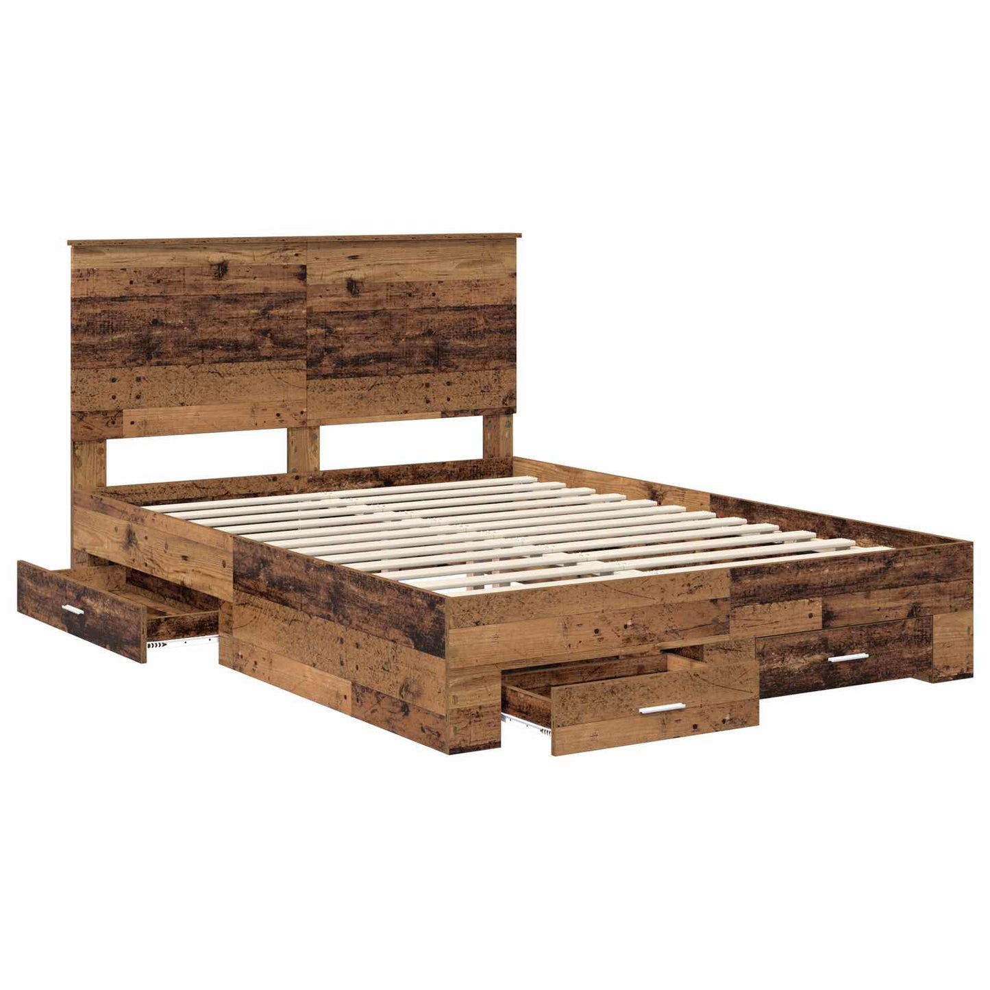 Bedframe met lade met opslag Oudhout 135 x 190 cm Bewerkt hout is nu te koop bij PeponiXL, paradijselijk wonen!