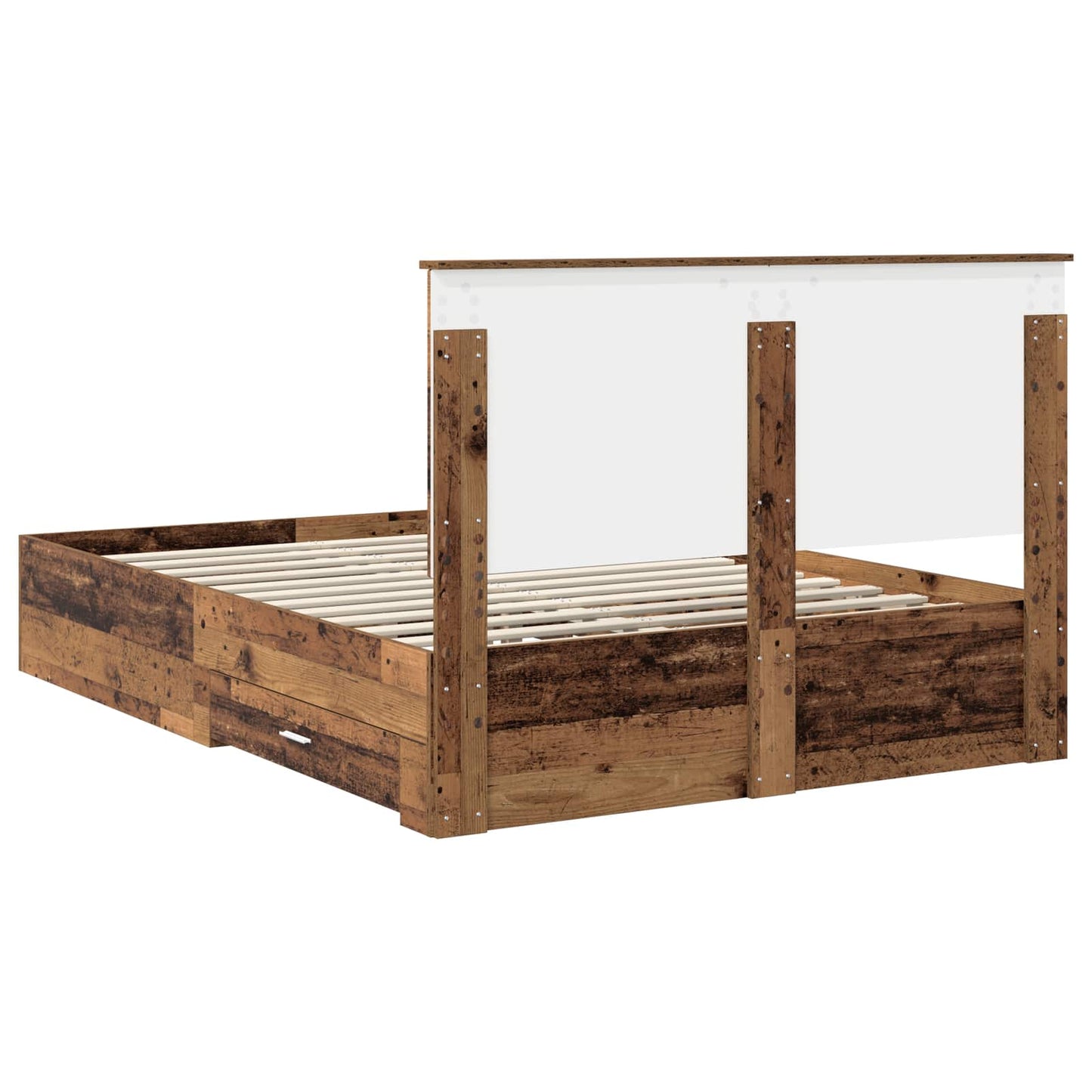 Bedframe met lade met opslag Oudhout 135 x 190 cm Bewerkt hout is nu te koop bij PeponiXL, paradijselijk wonen!