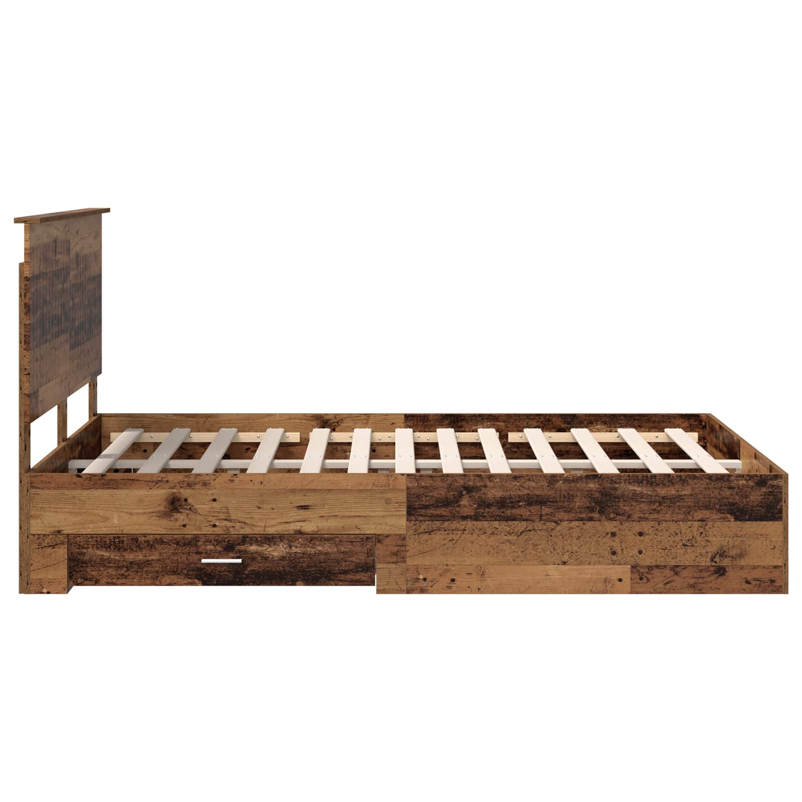 Bedframe met lade met opslag Oudhout 135 x 190 cm Bewerkt hout is nu te koop bij PeponiXL, paradijselijk wonen!