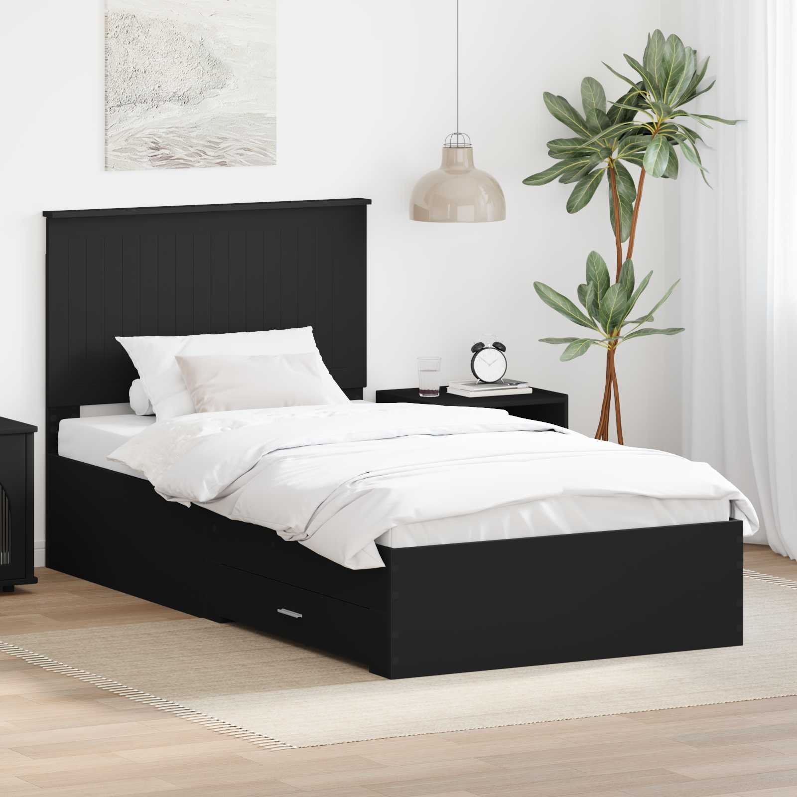 Bedframe met lade Zwart en Zilver 90 x 200 cm Bewerkt hout is nu te koop bij PeponiXL, paradijselijk wonen!