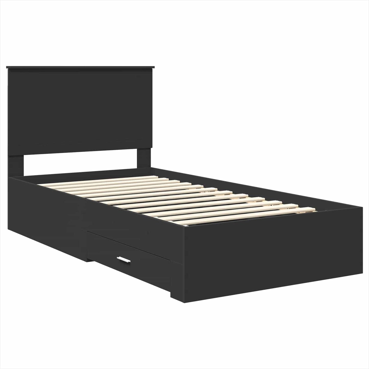 Bedframe met lade Zwart en Zilver 90 x 200 cm Bewerkt hout is nu te koop bij PeponiXL, paradijselijk wonen!