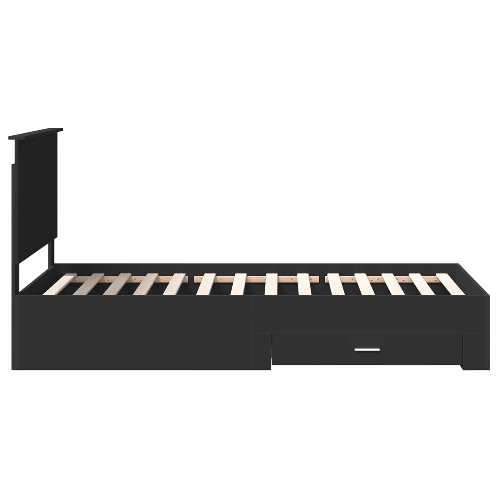 Bedframe met lade Zwart en Zilver 90 x 200 cm Bewerkt hout is nu te koop bij PeponiXL, paradijselijk wonen!