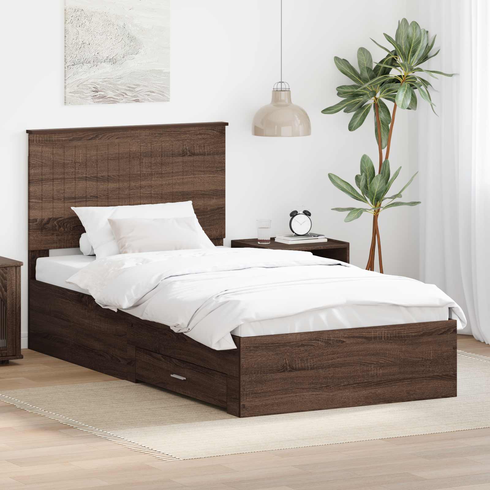 Bedframe Bruin Eiken en Zilver 90 x 200 cm Bewerkt hout is nu te koop bij PeponiXL, paradijselijk wonen!
