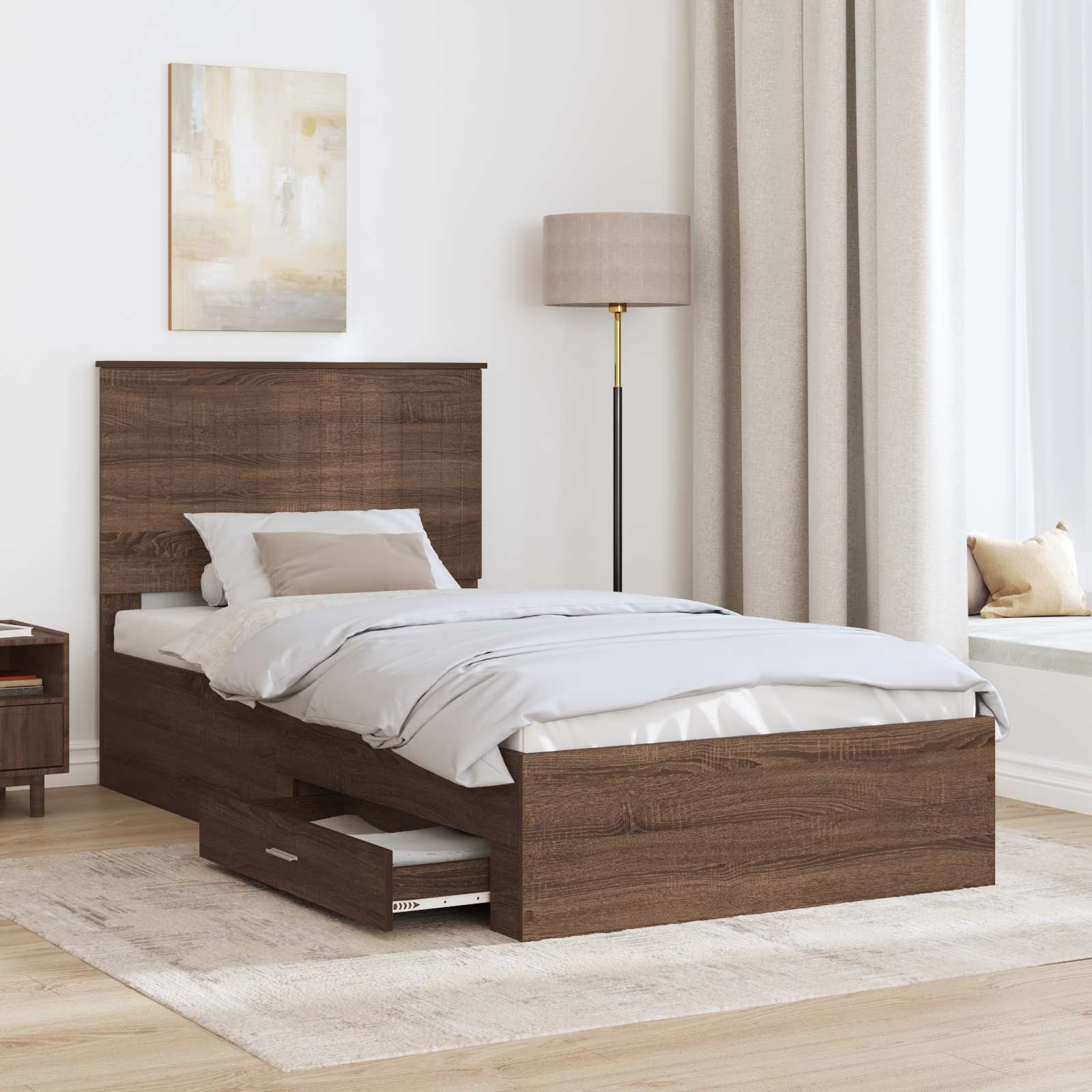 Bedframe Bruin Eiken en Zilver 90 x 200 cm Bewerkt hout is nu te koop bij PeponiXL, paradijselijk wonen!