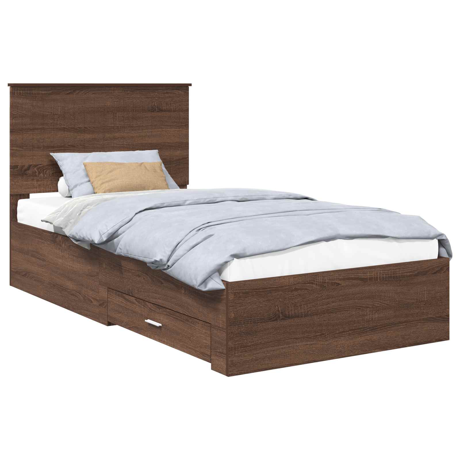 Bedframe Bruin Eiken en Zilver 90 x 200 cm Bewerkt hout is nu te koop bij PeponiXL, paradijselijk wonen!