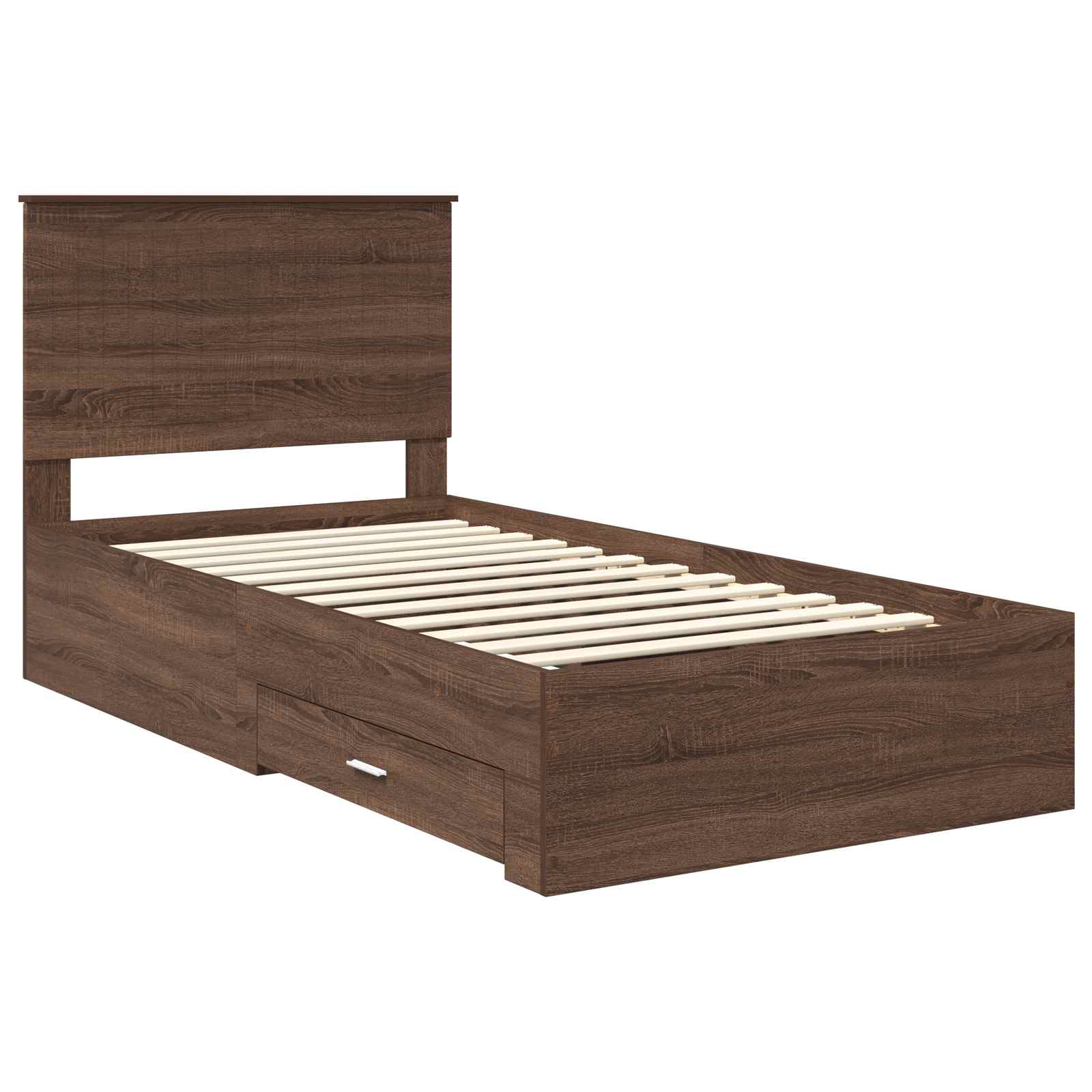 Bedframe Bruin Eiken en Zilver 90 x 200 cm Bewerkt hout is nu te koop bij PeponiXL, paradijselijk wonen!