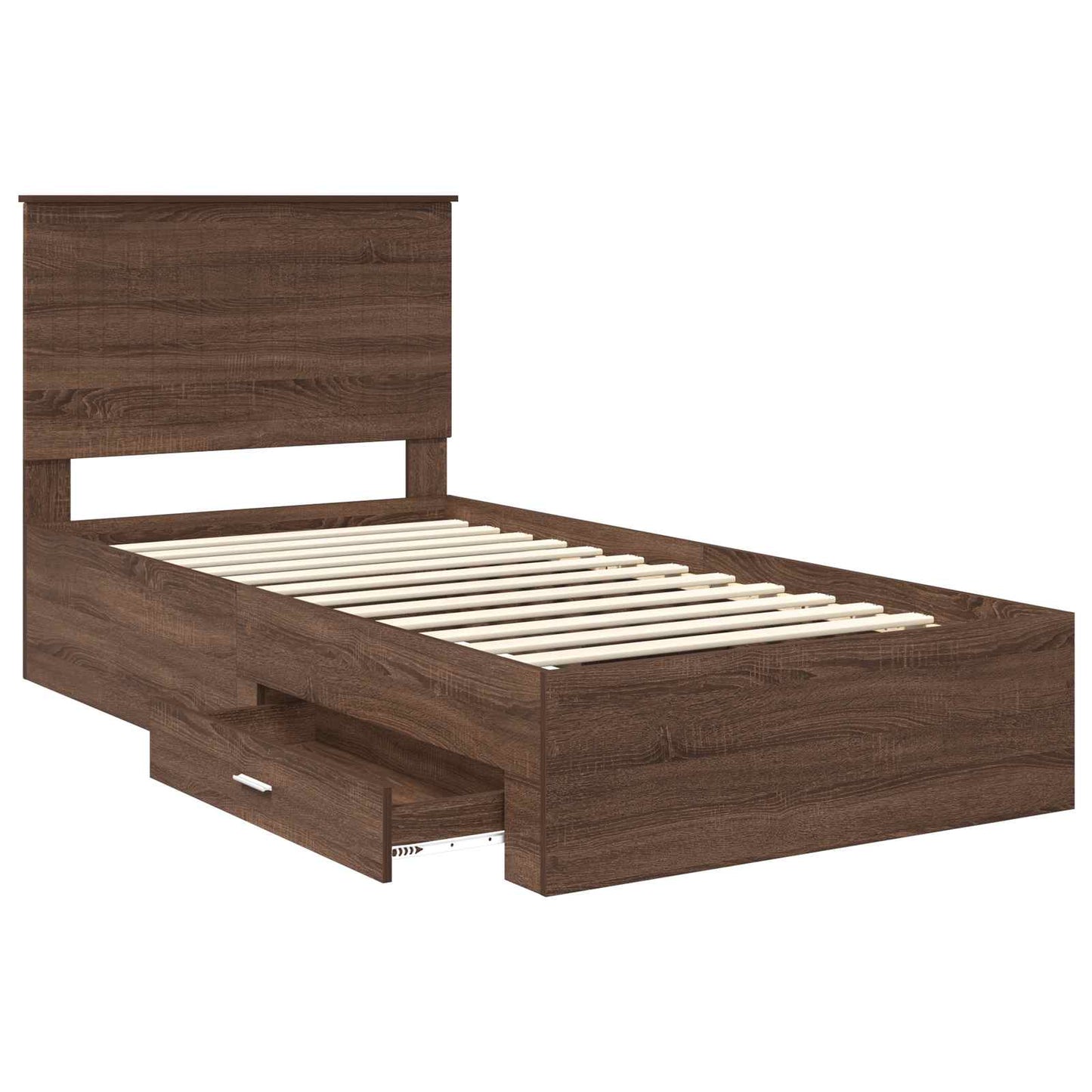 Bedframe Bruin Eiken en Zilver 90 x 200 cm Bewerkt hout is nu te koop bij PeponiXL, paradijselijk wonen!