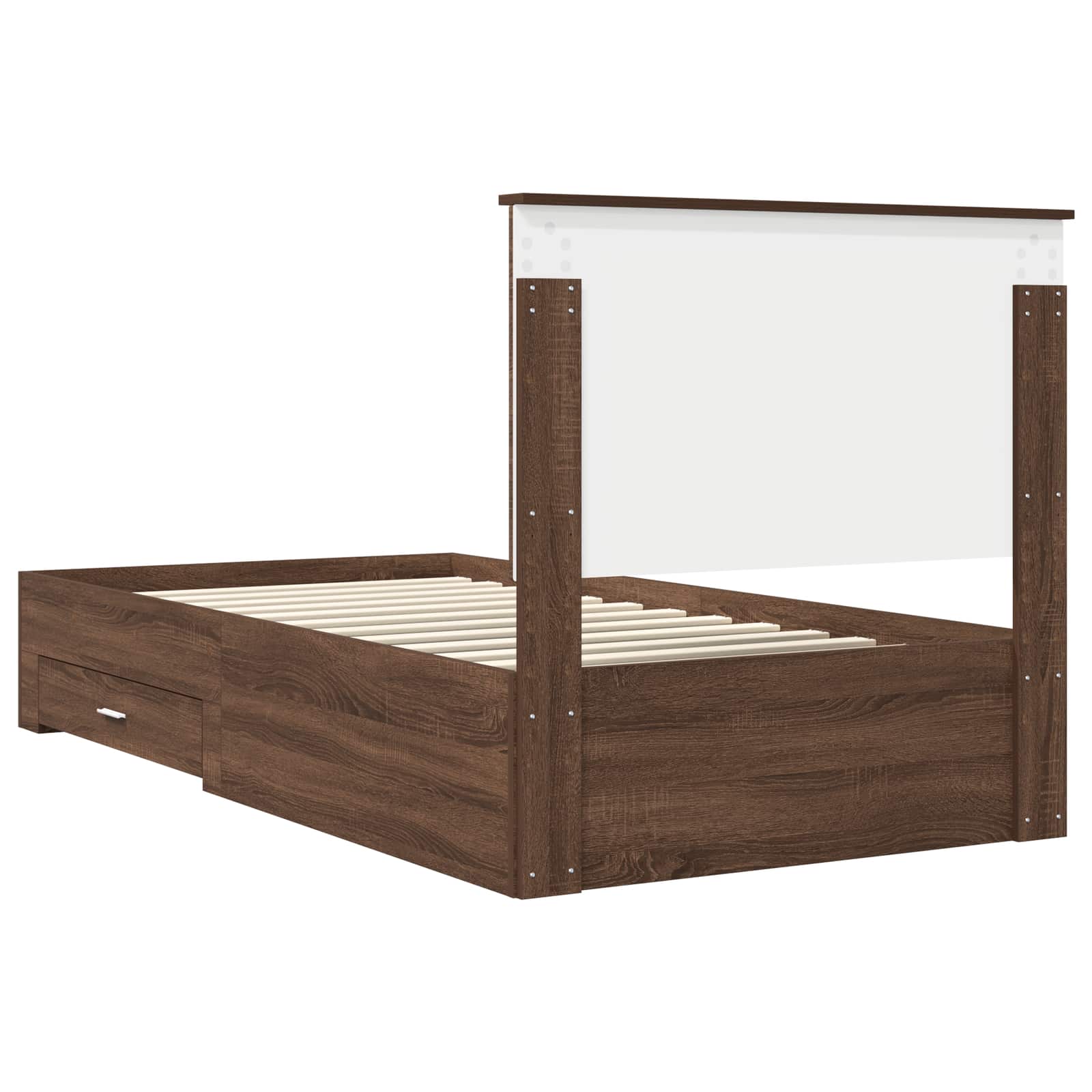 Bedframe Bruin Eiken en Zilver 90 x 200 cm Bewerkt hout is nu te koop bij PeponiXL, paradijselijk wonen!