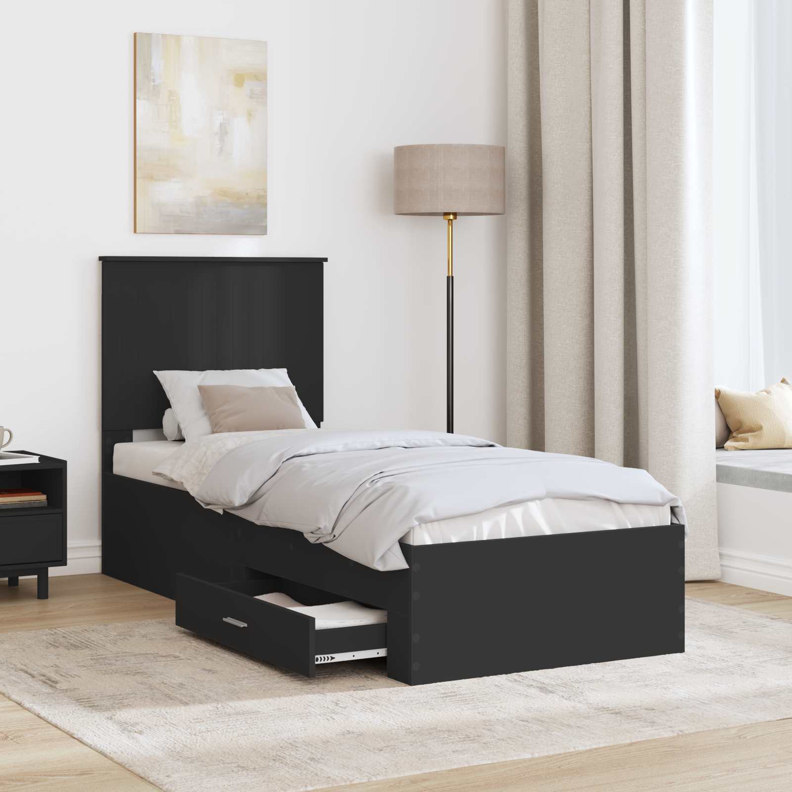 Bedframe met lade Zwart en Zilver 70 x 190 cm Bewerkt hout is nu te koop bij PeponiXL, paradijselijk wonen!