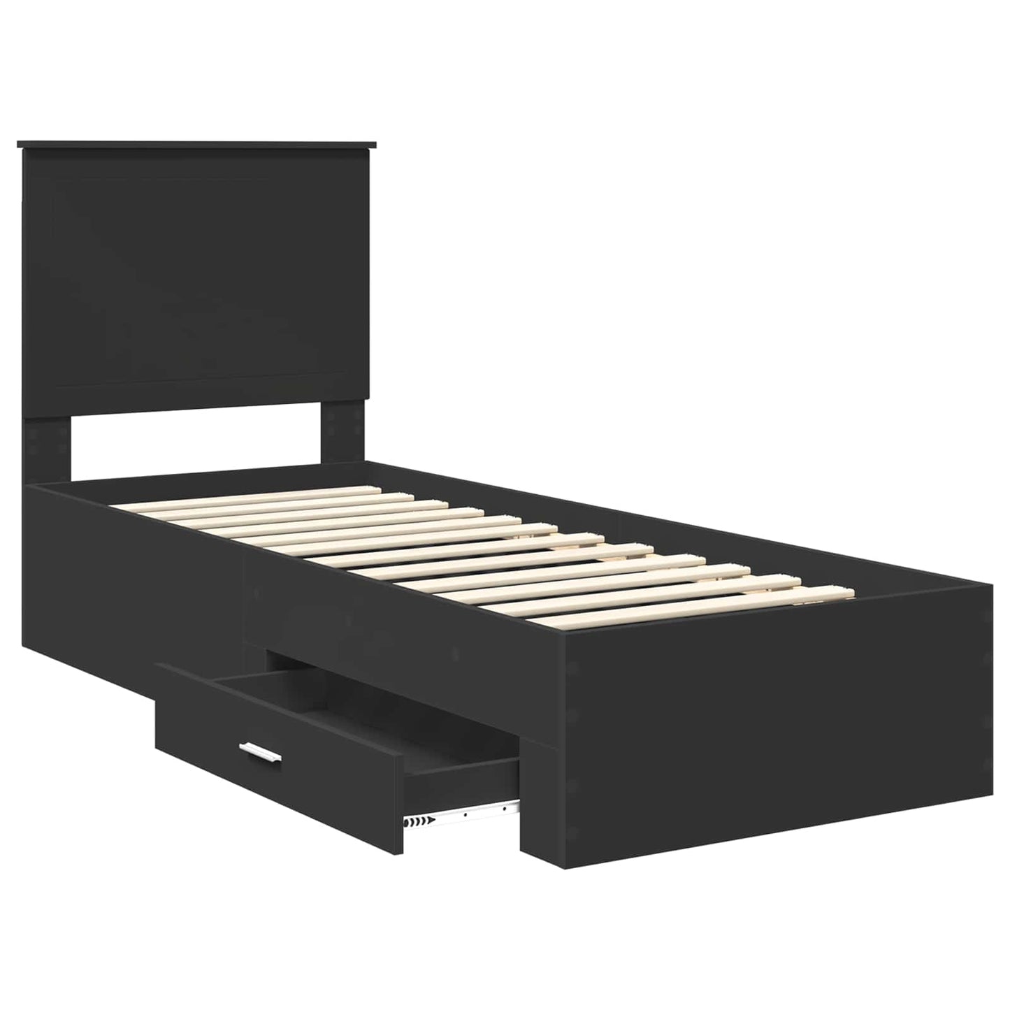 Bedframe met lade Zwart en Zilver 70 x 190 cm Bewerkt hout is nu te koop bij PeponiXL, paradijselijk wonen!