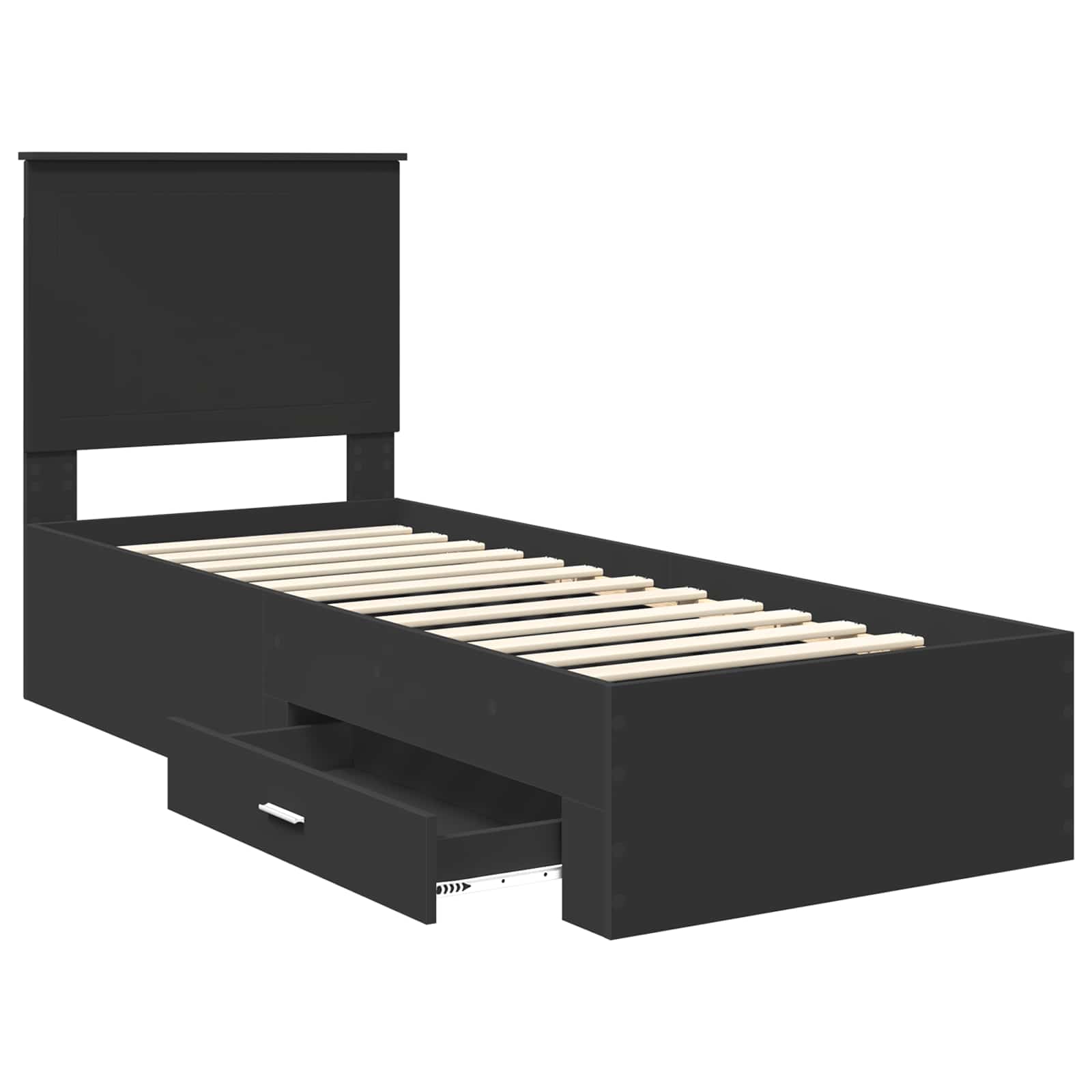 Bedframe met lade Zwart en Zilver 70 x 190 cm Bewerkt hout is nu te koop bij PeponiXL, paradijselijk wonen!