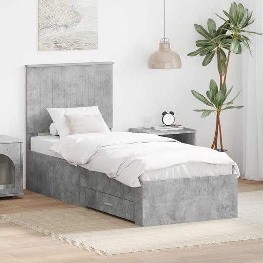 Bedframe Beton Grijs en Zilver 70 x 190 cm Bewerkt hout is nu te koop bij PeponiXL, paradijselijk wonen!