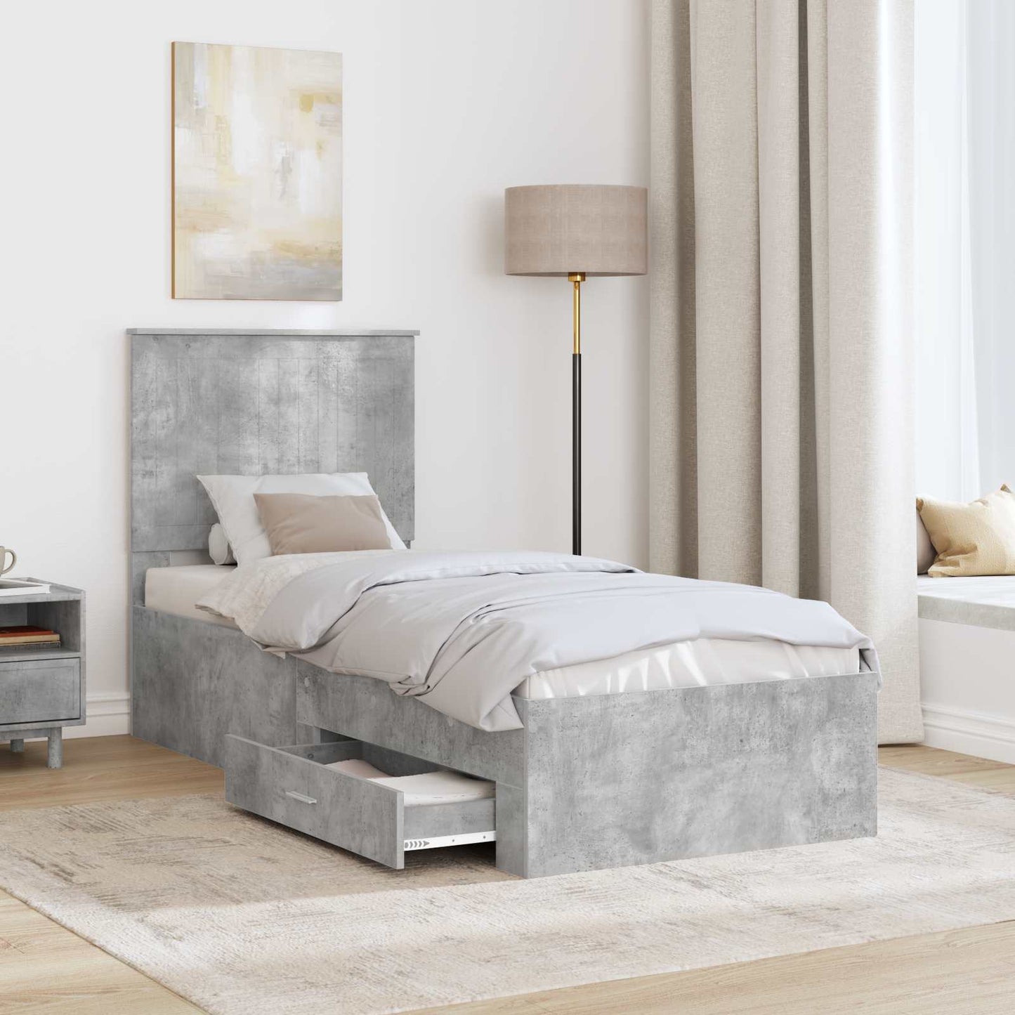 Bedframe Beton Grijs en Zilver 70 x 190 cm Bewerkt hout is nu te koop bij PeponiXL, paradijselijk wonen!