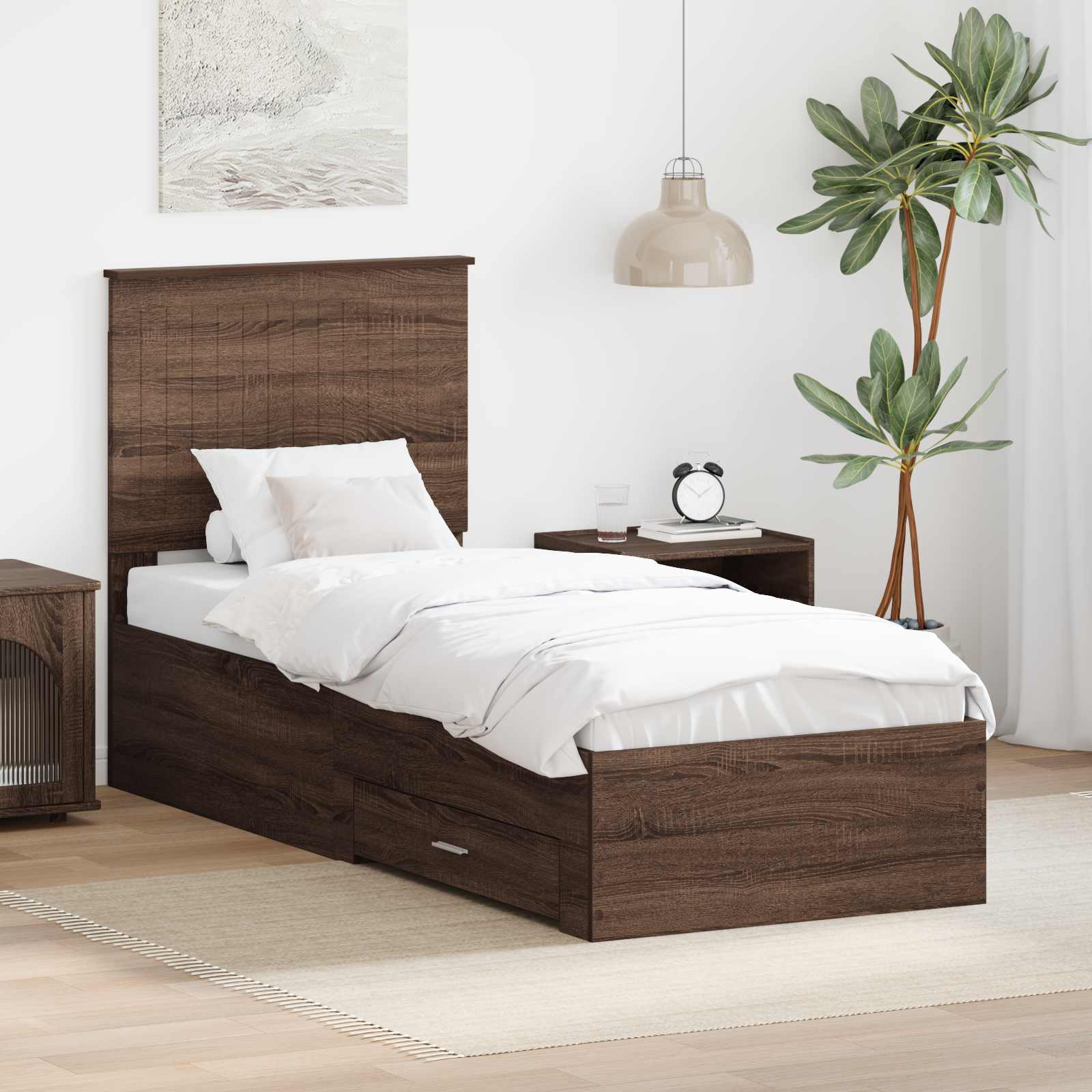 Bedframe Bruin Eiken en Zilver 70 x 190 cm Bewerkt hout is nu te koop bij PeponiXL, paradijselijk wonen!