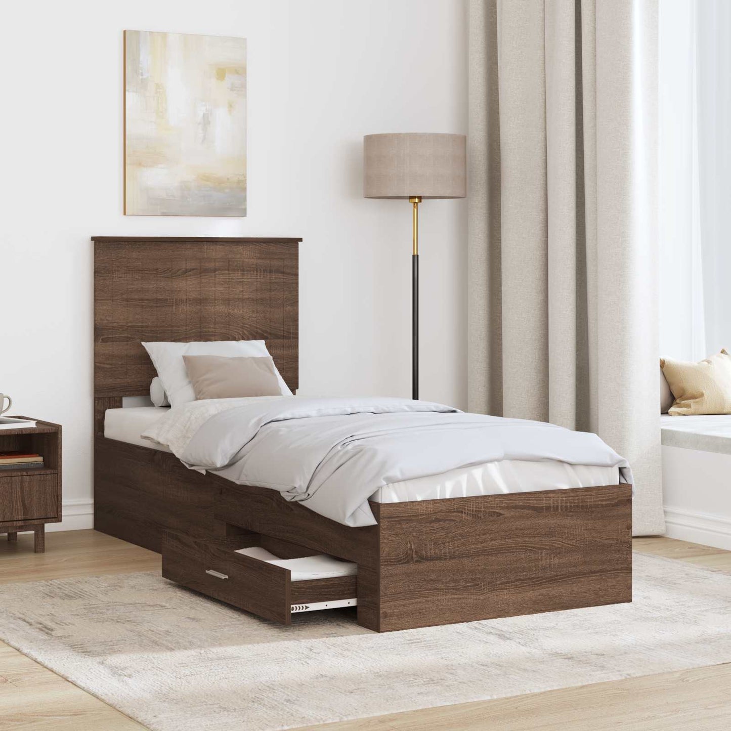 Bedframe Bruin Eiken en Zilver 70 x 190 cm Bewerkt hout is nu te koop bij PeponiXL, paradijselijk wonen!