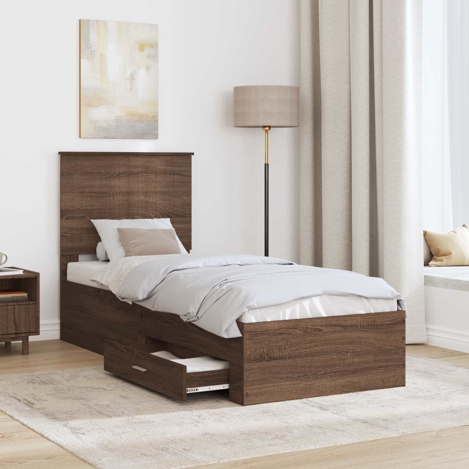Bedframe Bruin Eiken en Zilver 70 x 190 cm Bewerkt hout is nu te koop bij PeponiXL, paradijselijk wonen!