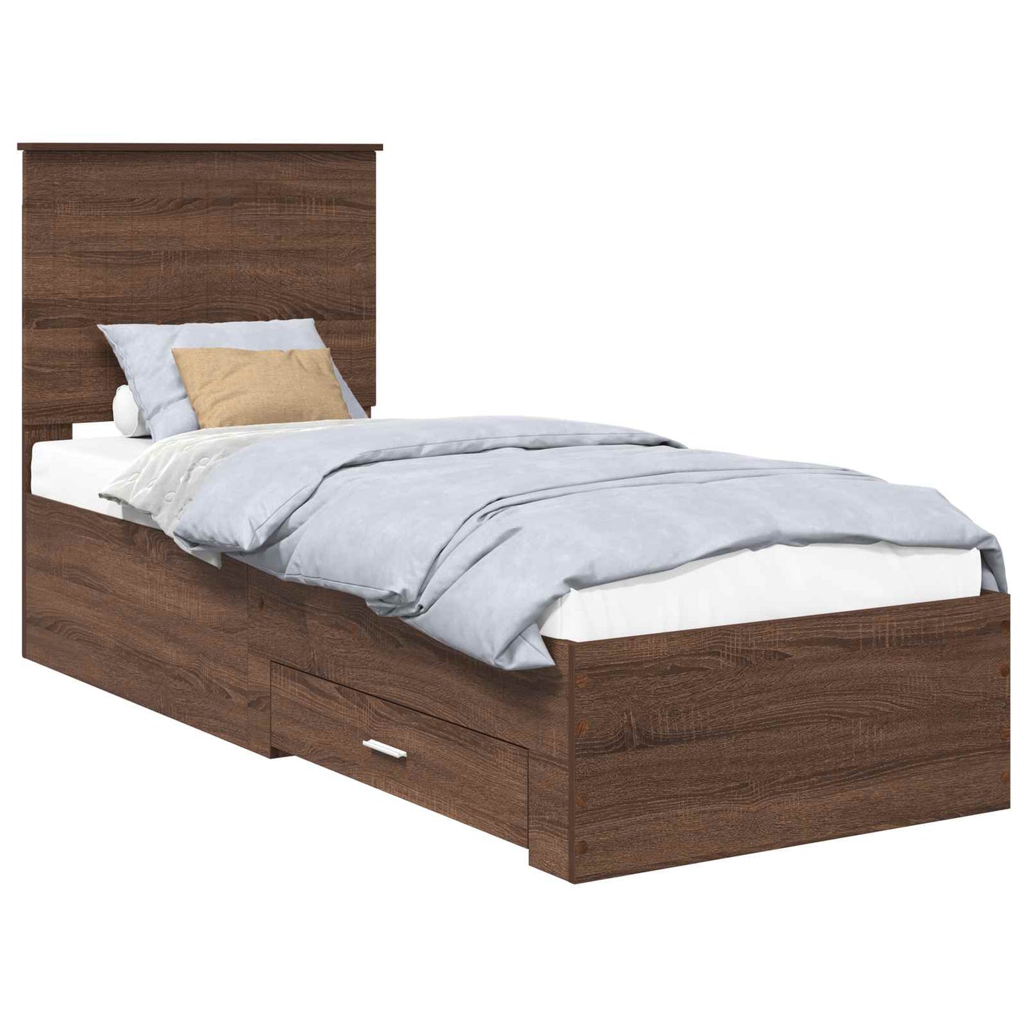 Bedframe Bruin Eiken en Zilver 70 x 190 cm Bewerkt hout is nu te koop bij PeponiXL, paradijselijk wonen!