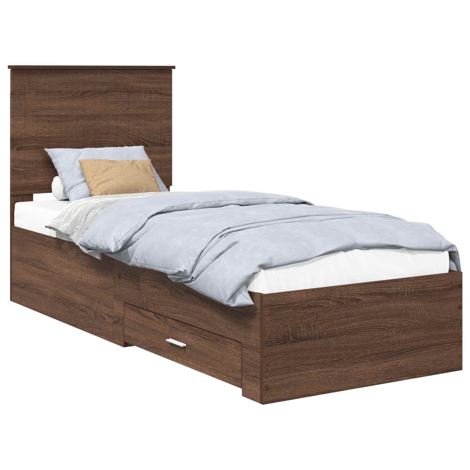 Bedframe Bruin Eiken en Zilver 70 x 190 cm Bewerkt hout is nu te koop bij PeponiXL, paradijselijk wonen!