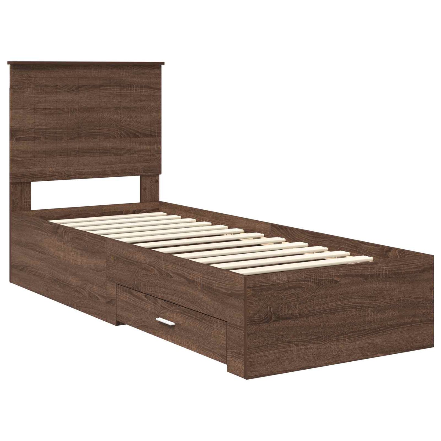 Bedframe Bruin Eiken en Zilver 70 x 190 cm Bewerkt hout is nu te koop bij PeponiXL, paradijselijk wonen!