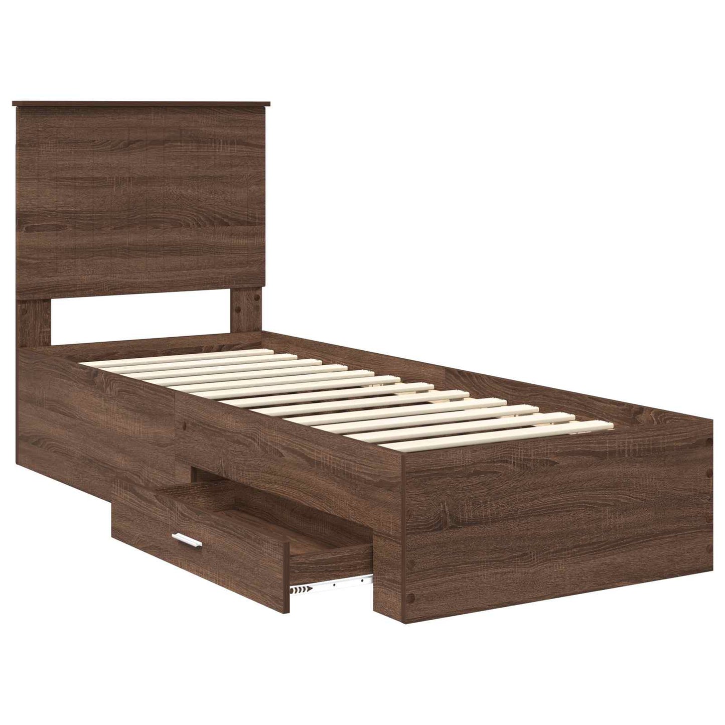 Bedframe Bruin Eiken en Zilver 70 x 190 cm Bewerkt hout is nu te koop bij PeponiXL, paradijselijk wonen!