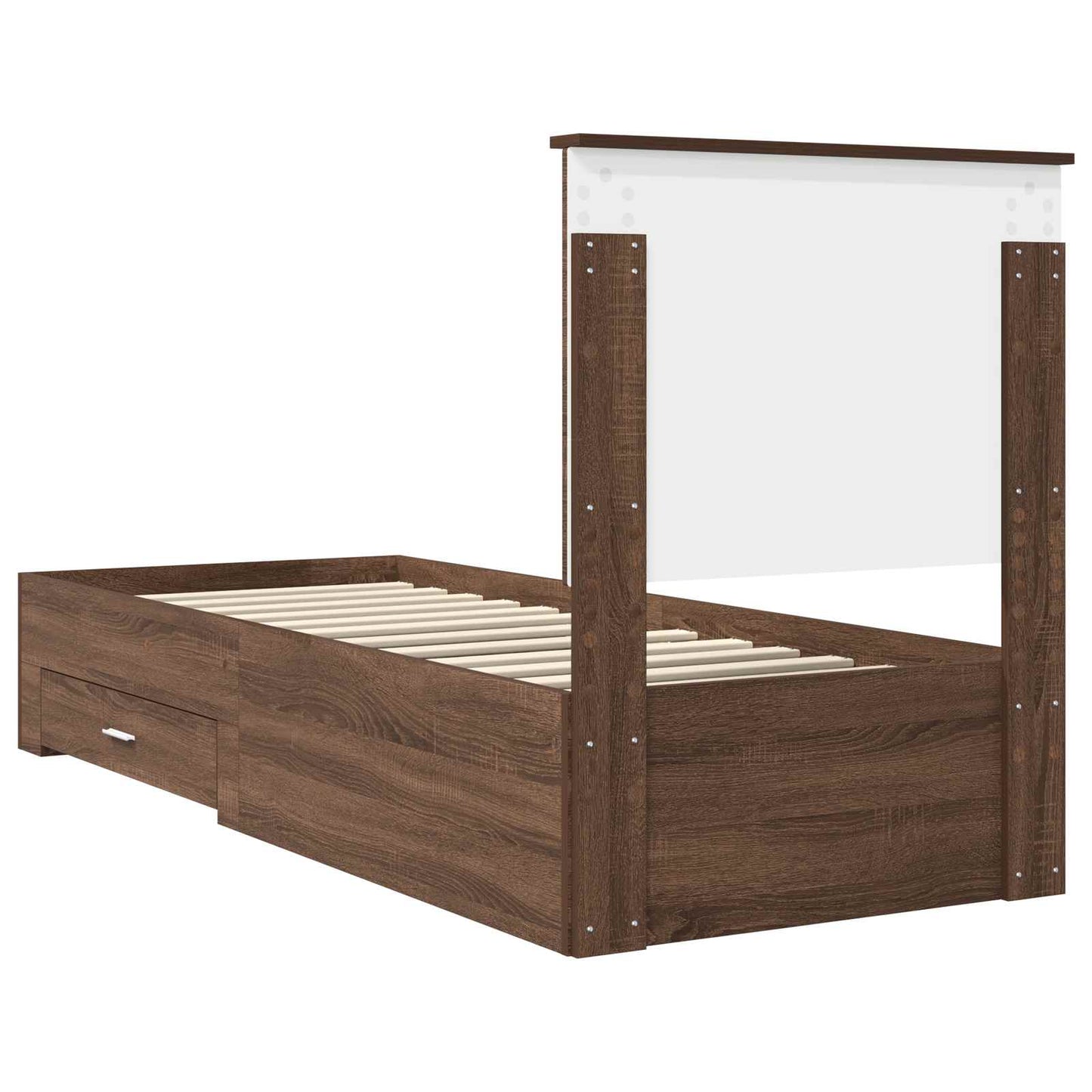 Bedframe Bruin Eiken en Zilver 70 x 190 cm Bewerkt hout is nu te koop bij PeponiXL, paradijselijk wonen!