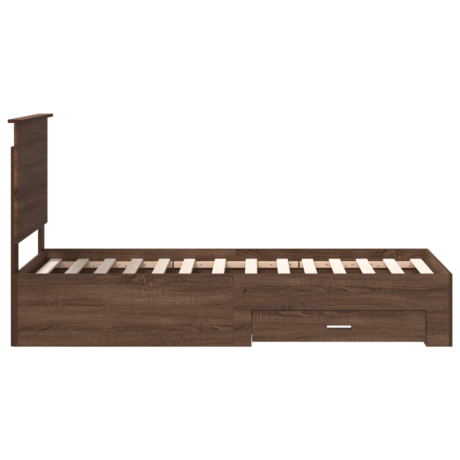 Bedframe Bruin Eiken en Zilver 70 x 190 cm Bewerkt hout is nu te koop bij PeponiXL, paradijselijk wonen!
