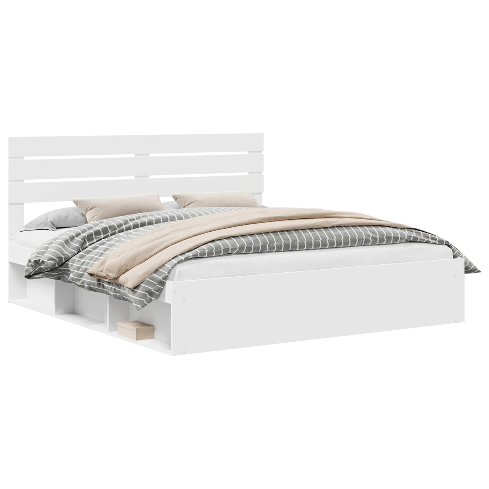 Bedframe met hoofdeinde Wit 200 x 200 cm Massief grenenhout is nu te koop bij PeponiXL, paradijselijk wonen!
