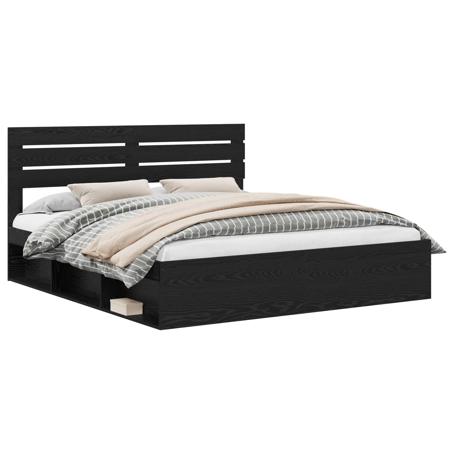 Bedframe met hoofdeinde Zwart 200 x 200 cm Massief grenenhout is nu te koop bij PeponiXL, paradijselijk wonen!