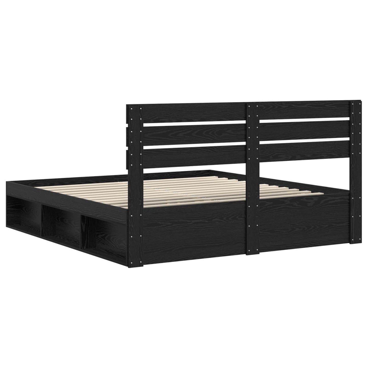 Bedframe met hoofdeinde Zwart 200 x 200 cm Massief grenenhout is nu te koop bij PeponiXL, paradijselijk wonen!
