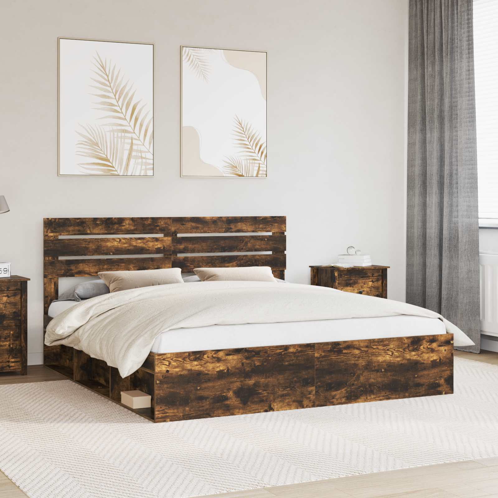 Bedframe Gerookt eiken 200 x 200 cm Massief grenenhout is nu te koop bij PeponiXL, paradijselijk wonen!