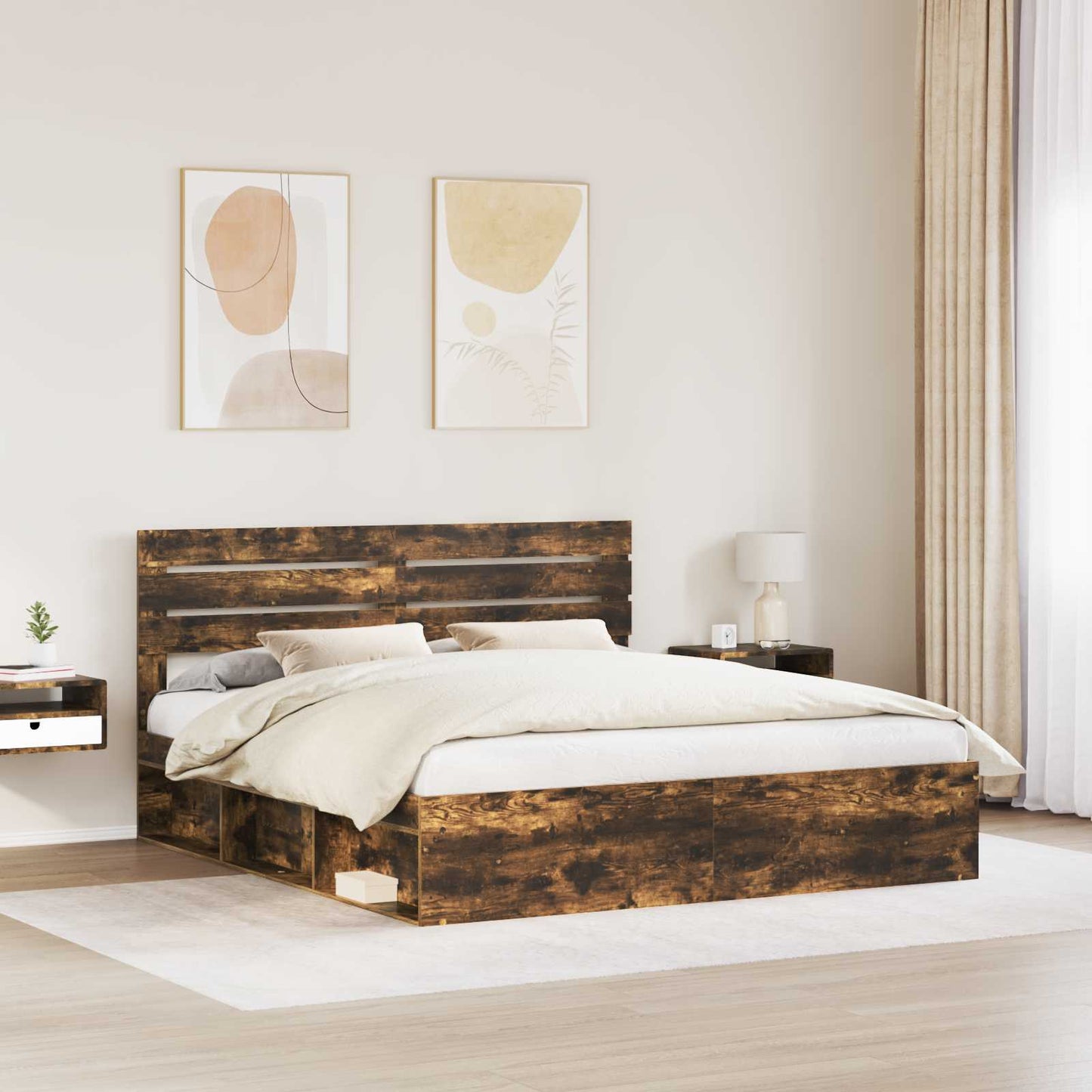 Bedframe Gerookt eiken 200 x 200 cm Massief grenenhout is nu te koop bij PeponiXL, paradijselijk wonen!