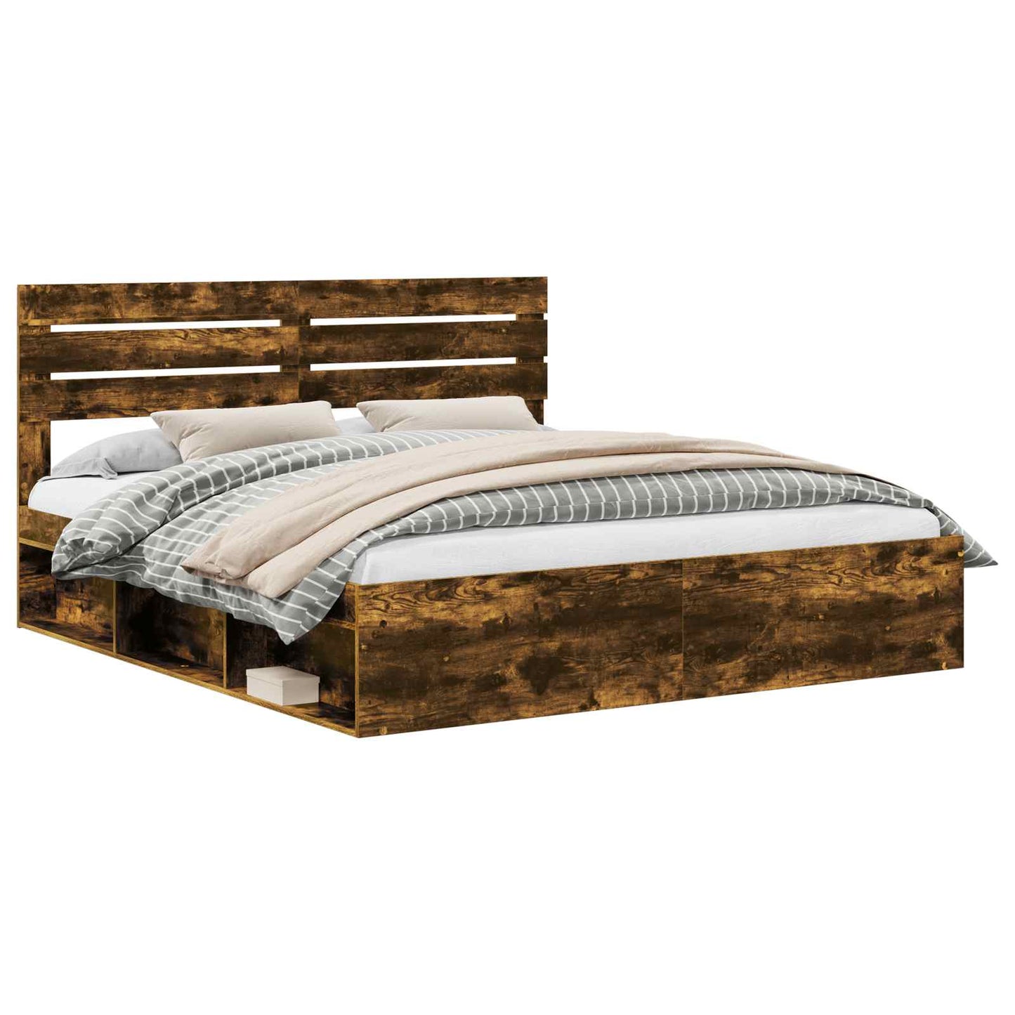 Bedframe Gerookt eiken 200 x 200 cm Massief grenenhout is nu te koop bij PeponiXL, paradijselijk wonen!