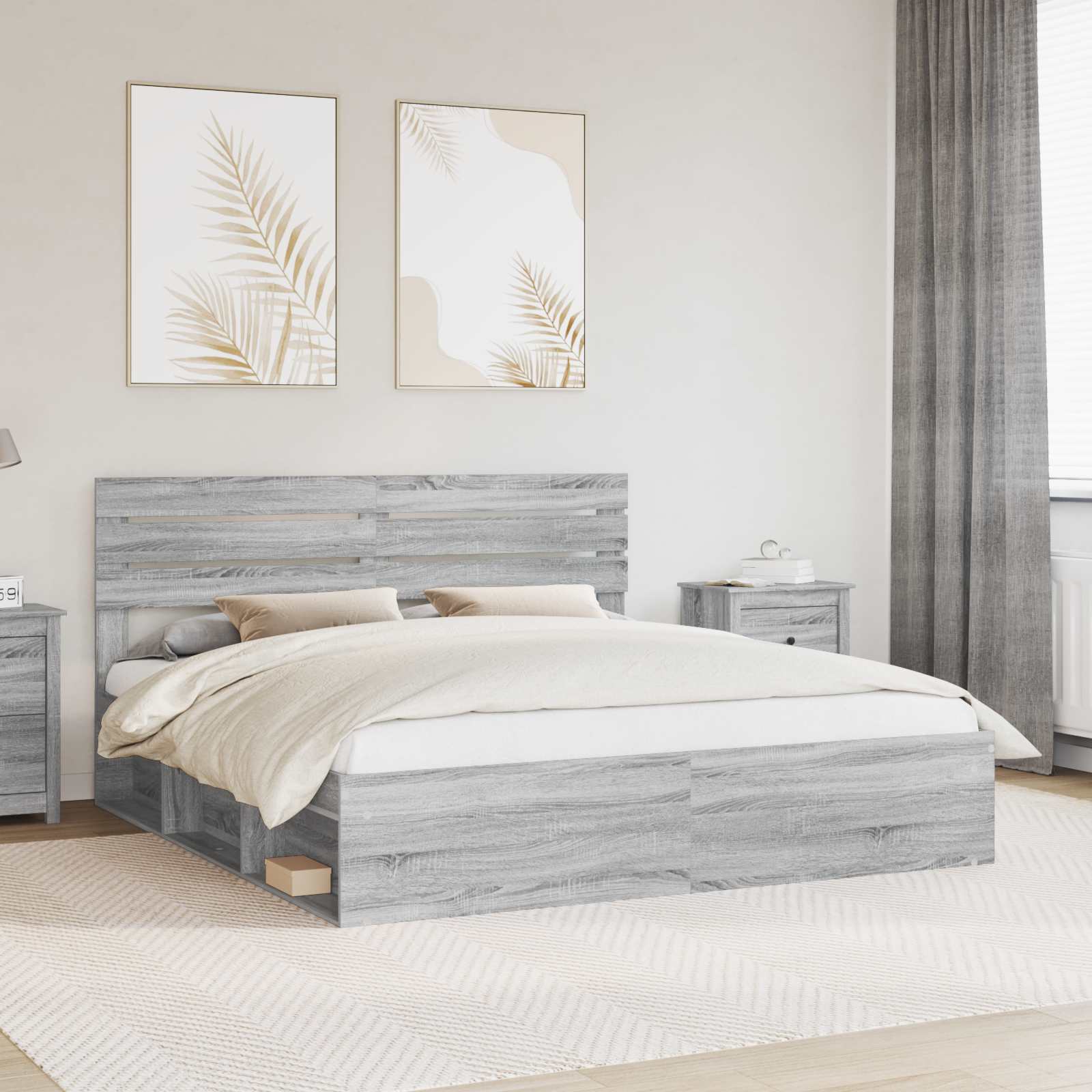 Bedframe Grijs Sonoma 200 x 200 cm Massief grenenhout is nu te koop bij PeponiXL, paradijselijk wonen!