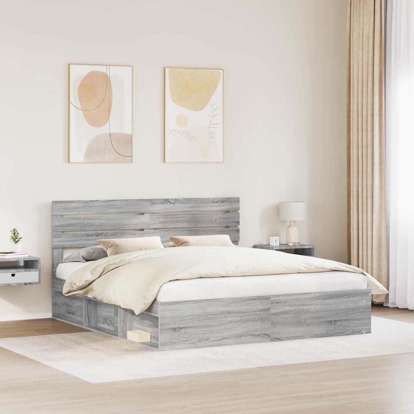 Bedframe Grijs Sonoma 200 x 200 cm Massief grenenhout is nu te koop bij PeponiXL, paradijselijk wonen!