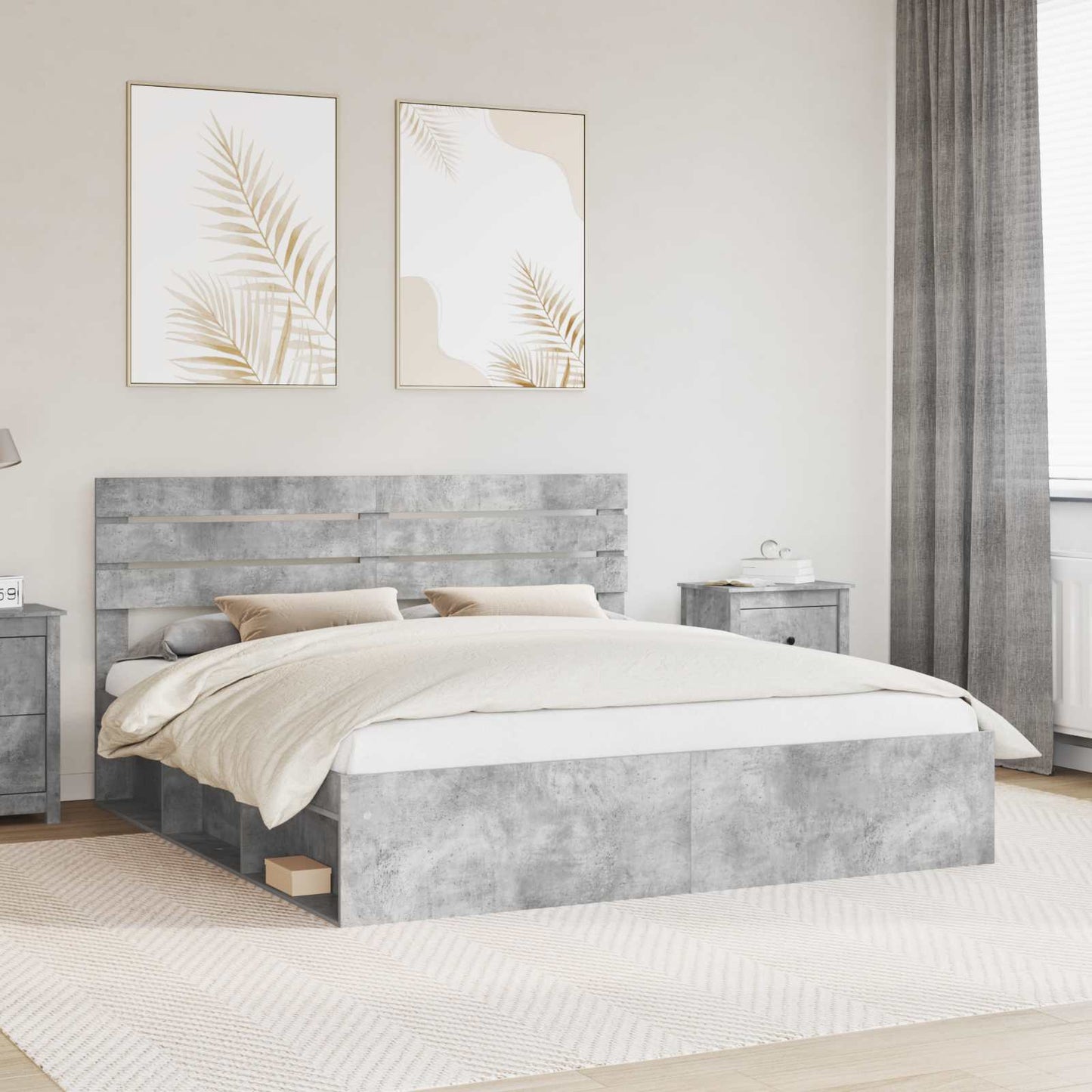 Bedframe met hoofdeinde Beton 180 x 200 cm Massief grenenhout is nu te koop bij PeponiXL, paradijselijk wonen!
