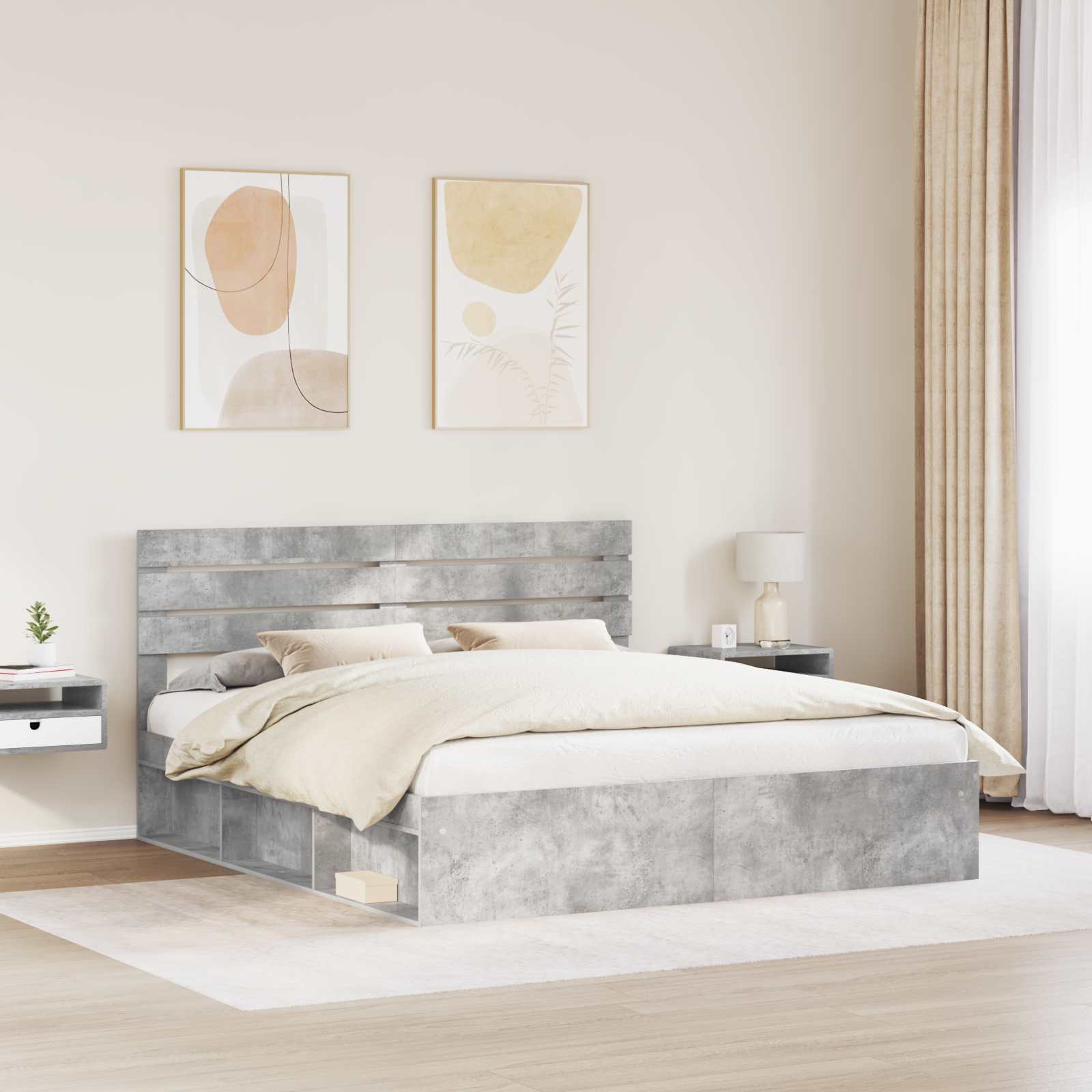 Bedframe met hoofdeinde Beton 180 x 200 cm Massief grenenhout is nu te koop bij PeponiXL, paradijselijk wonen!