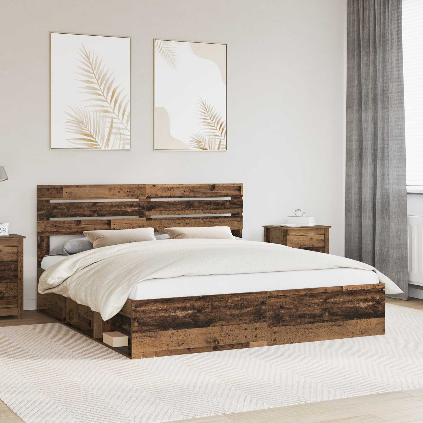 Bedframe met hoofdeinde Oudhout 180 x 200 cm Massief grenenhout