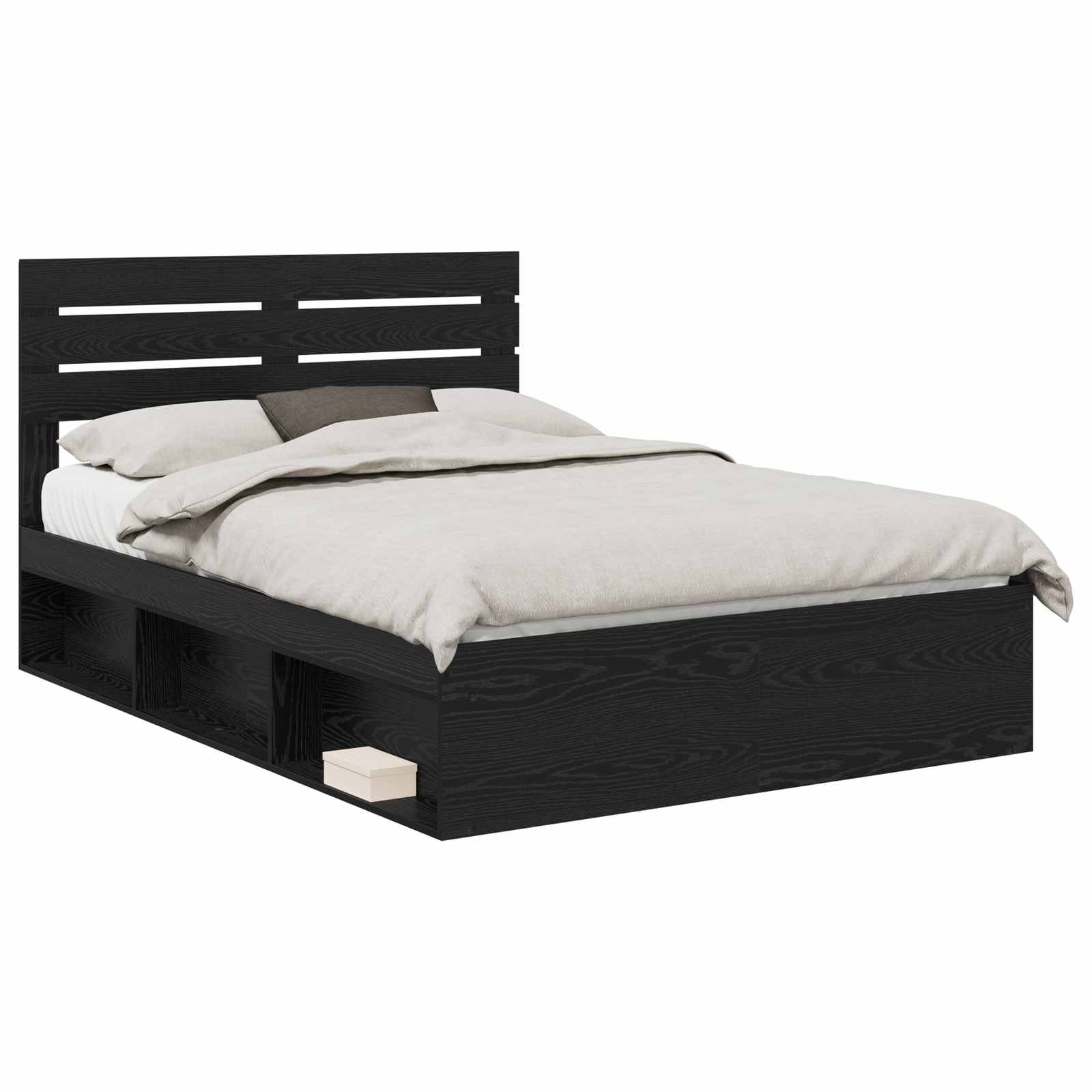 Bedframe met hoofdeinde Zwart 160 x 200 cm Massief grenenhout is nu te koop bij PeponiXL, paradijselijk wonen!