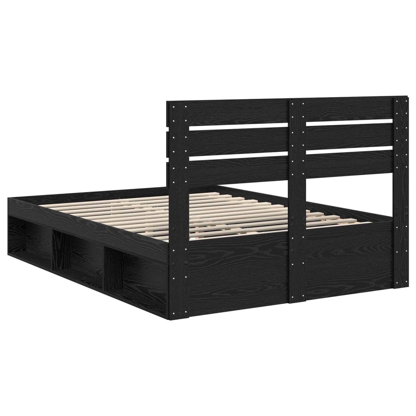 Bedframe met hoofdeinde Zwart 160 x 200 cm Massief grenenhout is nu te koop bij PeponiXL, paradijselijk wonen!