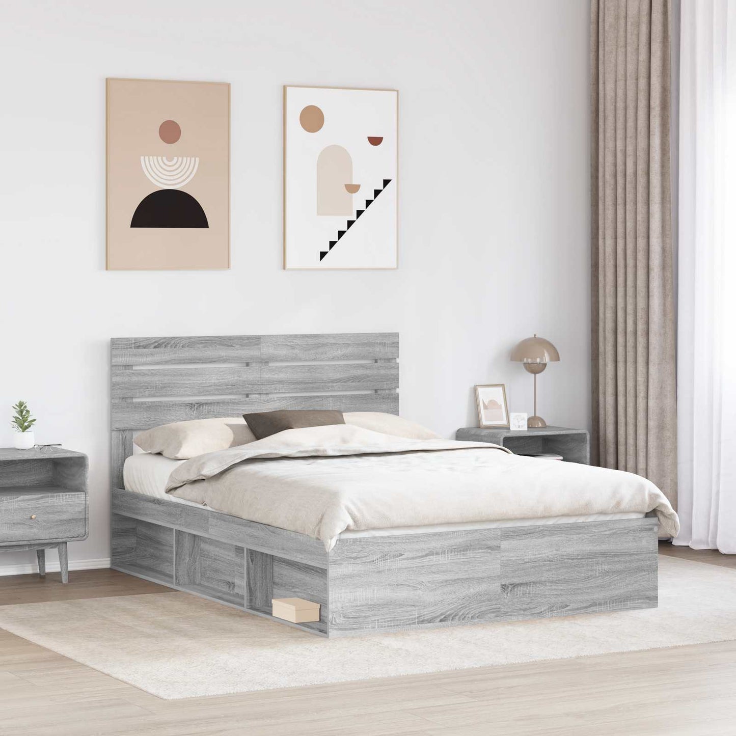 Bedframe Grijs Sonoma 150 x 200 cm Massief grenenhout is nu te koop bij PeponiXL, paradijselijk wonen!