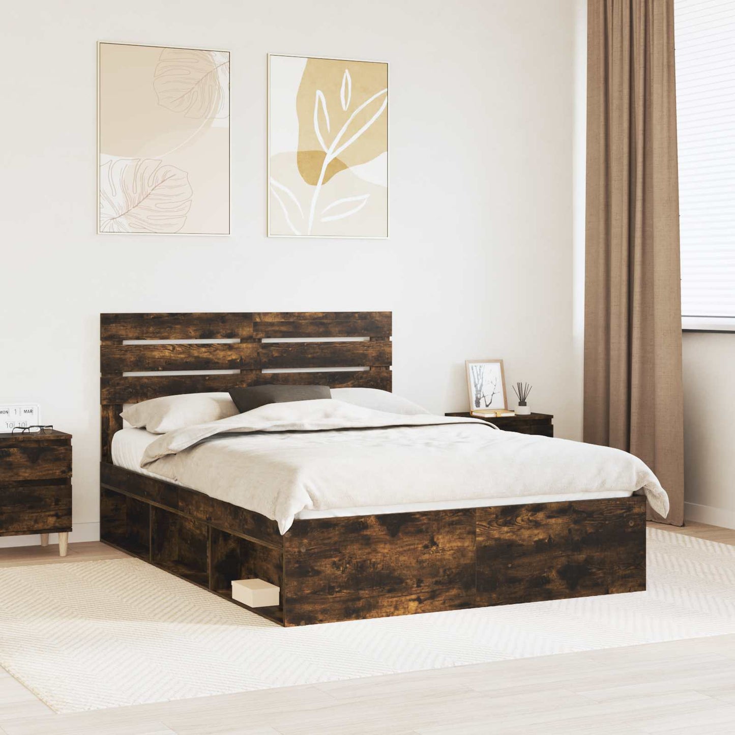 Bedframe Gerookt eiken 140 x 200 cm Massief grenenhout is nu te koop bij PeponiXL, paradijselijk wonen!