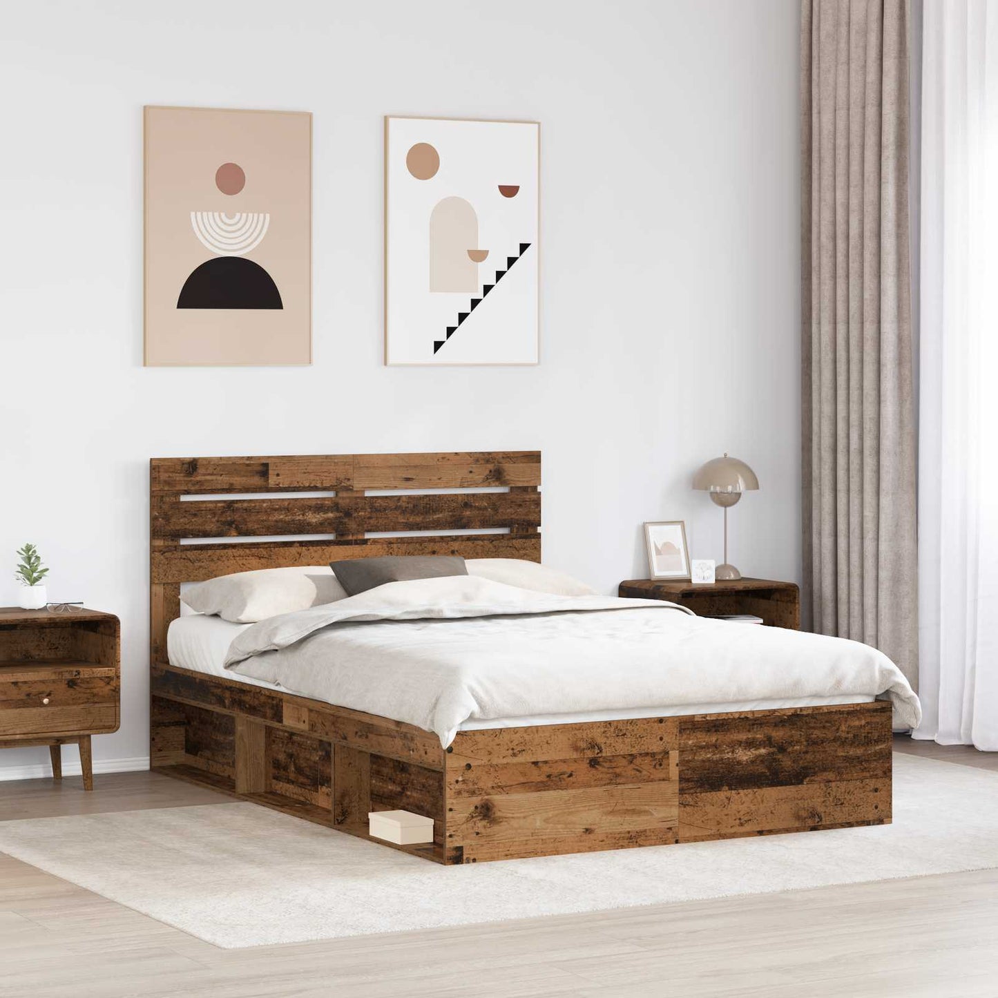 Bedframe met hoofdeinde Oudhout 140 x 190 cm Massief grenenhout is nu te koop bij PeponiXL, paradijselijk wonen!