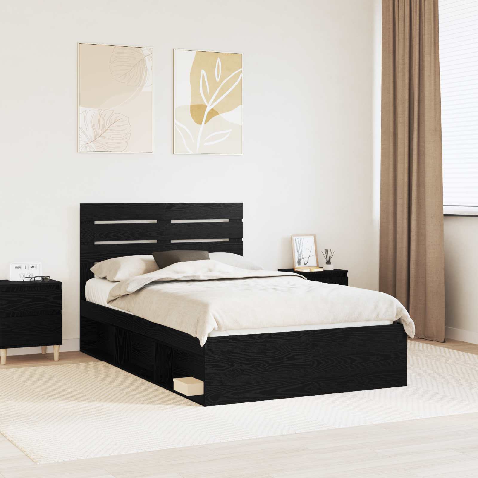 Bedframe met hoofdeinde Zwart 135 x 190 cm Massief grenenhout is nu te koop bij PeponiXL, paradijselijk wonen!