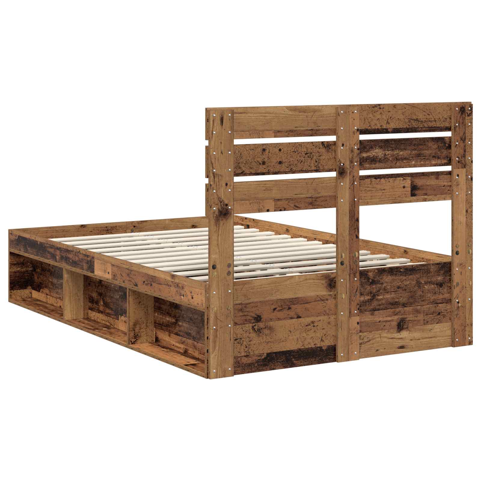Bedframe met hoofdeinde Oudhout 135 x 190 cm Massief grenenhout is nu te koop bij PeponiXL, paradijselijk wonen!
