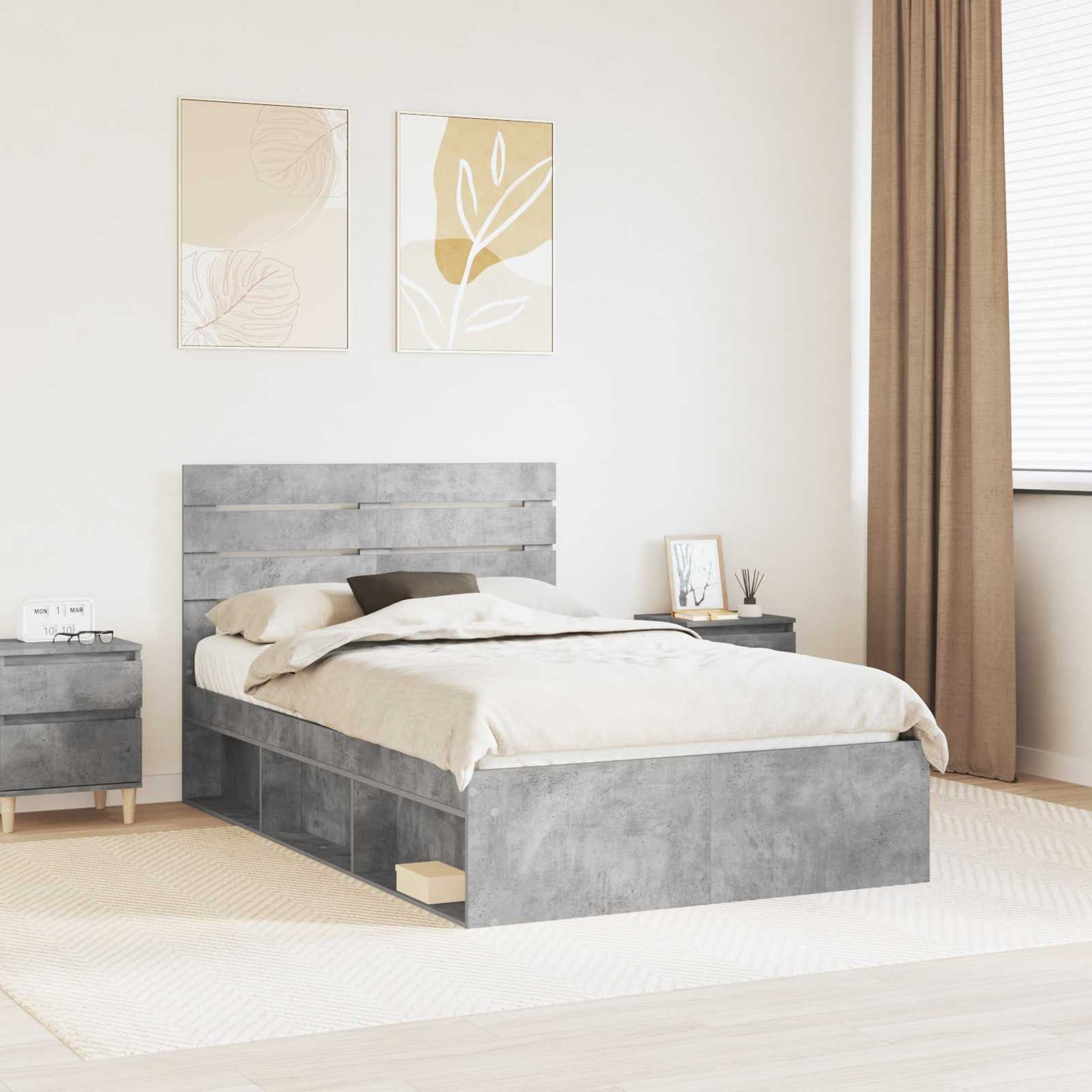 Bedframe met hoofdeinde Beton 120 x 200 cm Massief grenenhout is nu te koop bij PeponiXL, paradijselijk wonen!