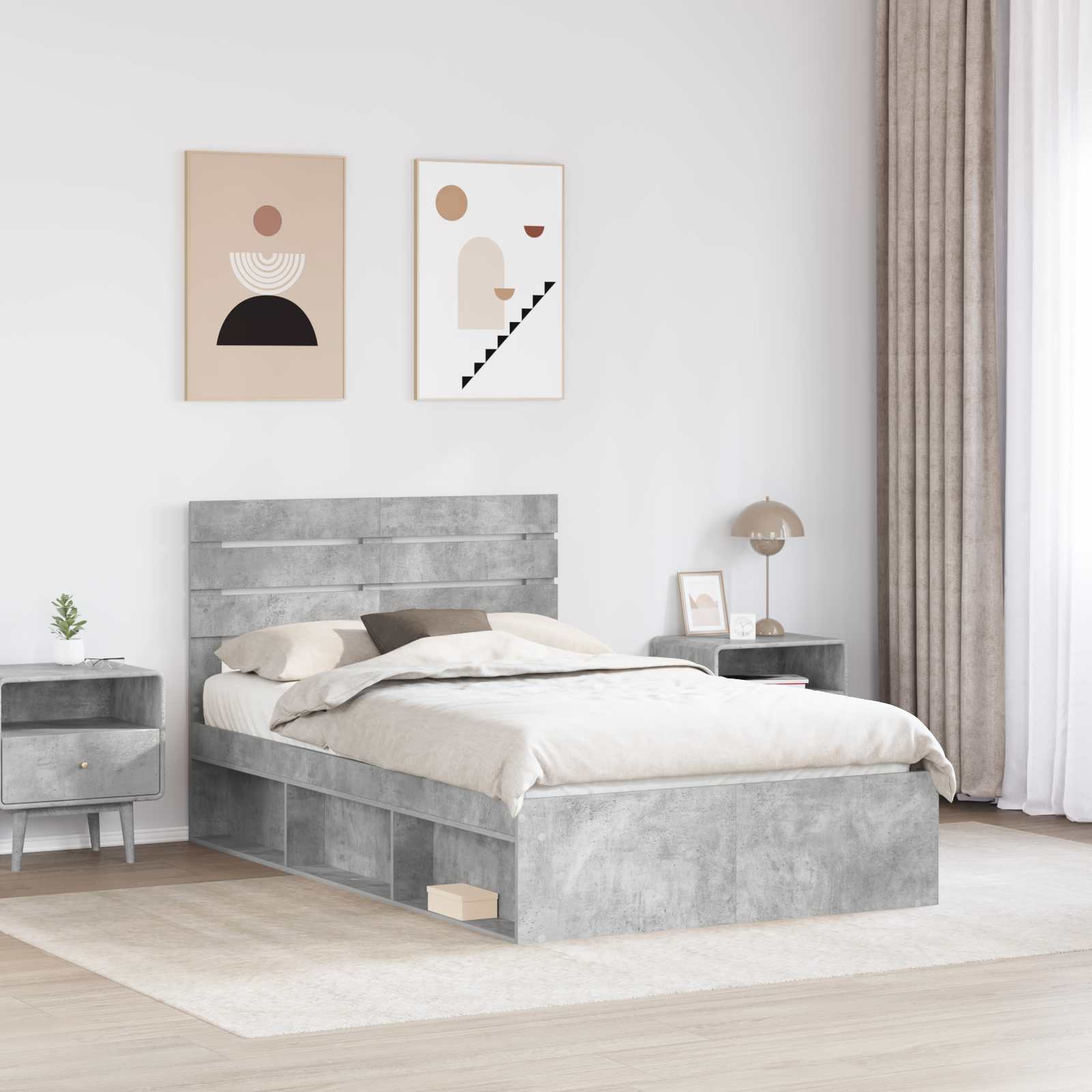 Bedframe met hoofdeinde Beton 120 x 200 cm Massief grenenhout is nu te koop bij PeponiXL, paradijselijk wonen!