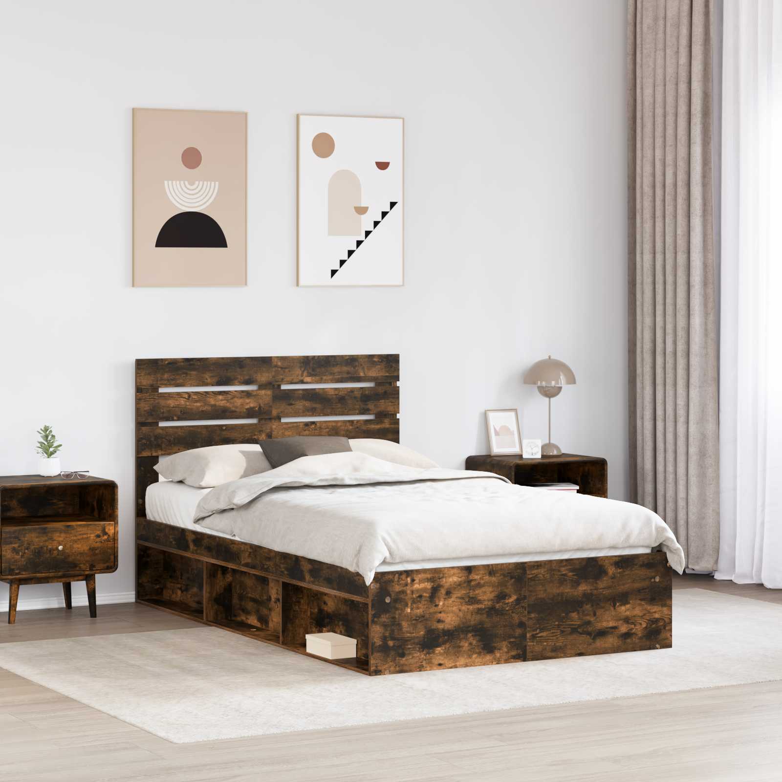 Bedframe Gerookt eiken 120 x 200 cm Massief grenenhout is nu te koop bij PeponiXL, paradijselijk wonen!
